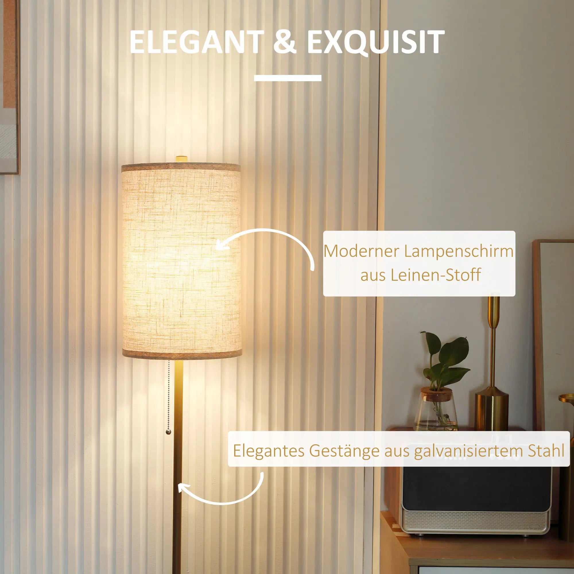 HOMCOM Stehlampe Standleuchte elegantes Design weiches Licht Leinen Cremeweiß