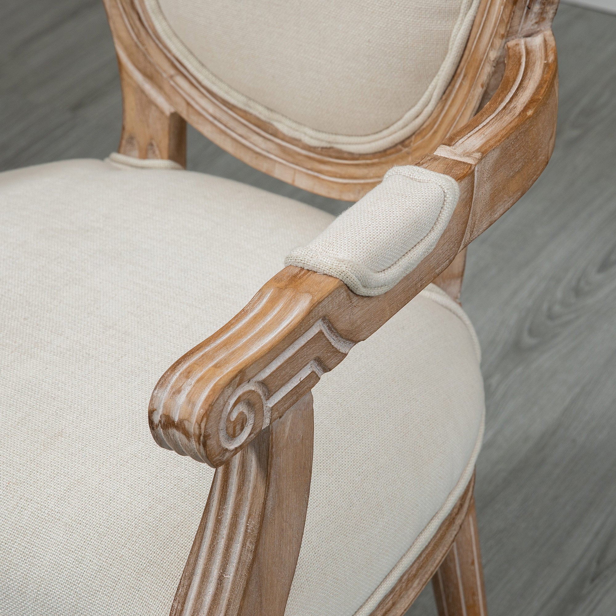 HOMCOM Küchenstuhl im Antik-Design, atmungsaktiver Bezug, Leinenoptik, Massivholzrahmen, 56 x 54 x 96cm, cremeweiß