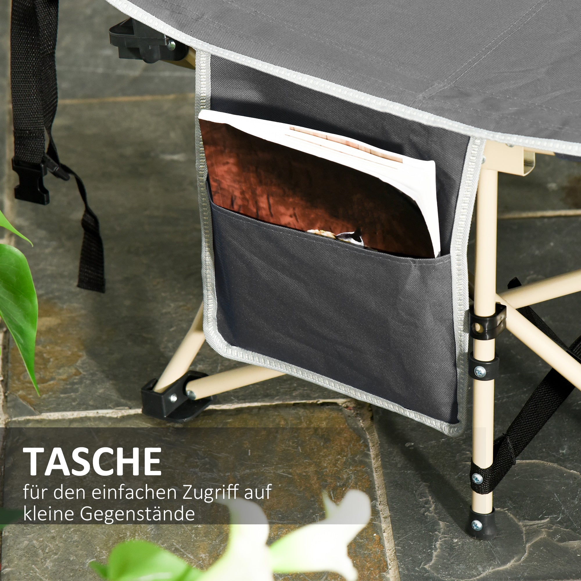 Outsunny Feldbett, Campingbett, klappbar, wetterbeständig, ink. Tragetasche, 190 x 68 x 52 cm, Grau