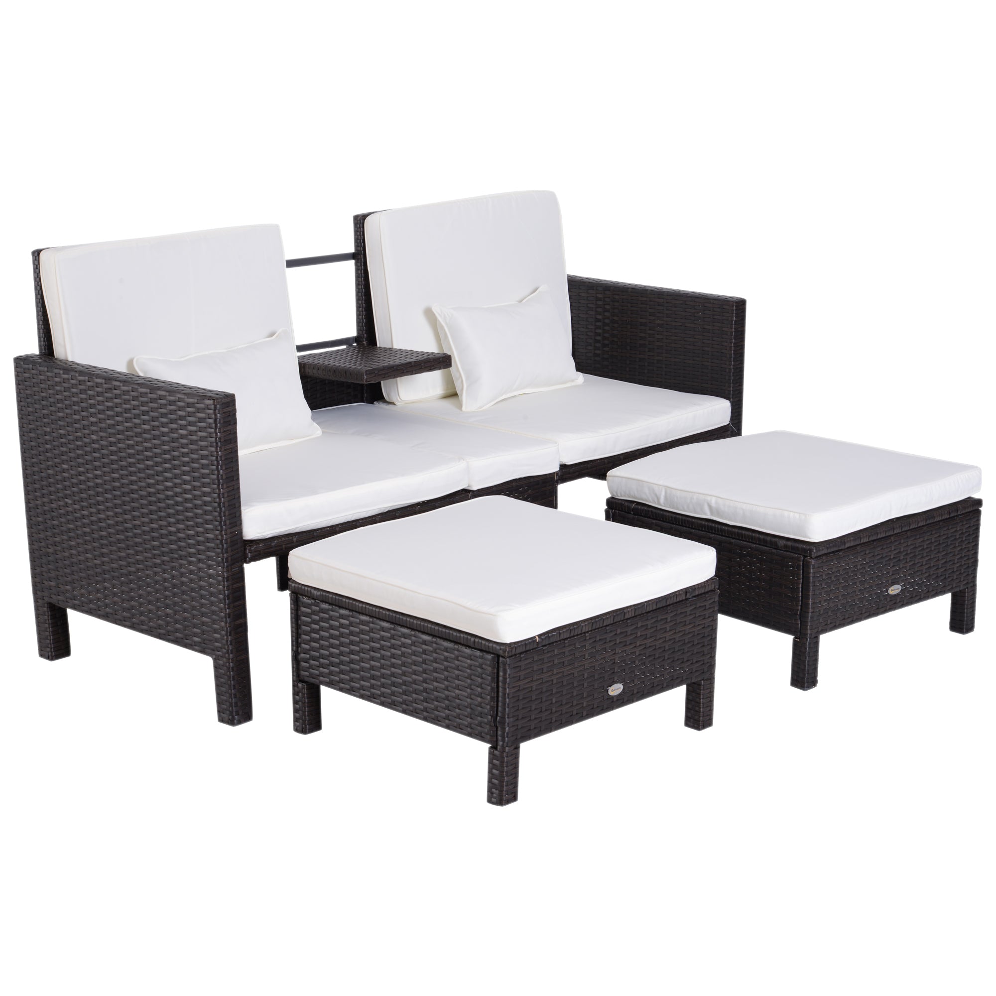 Outsunny Polyrattan Gartensofa-Set 3-teilig mit Hocker Kissen Outdoor