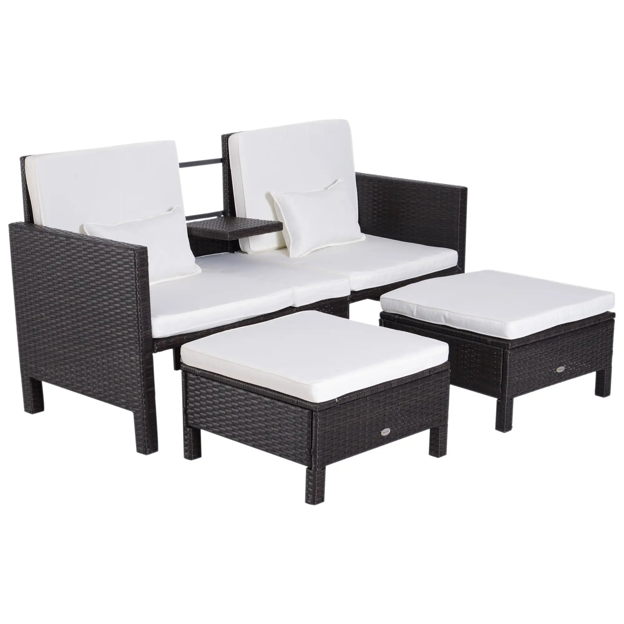 Outsunny Polyrattan Gartensofa-Set 3-teilig mit Hocker Kissen Outdoor