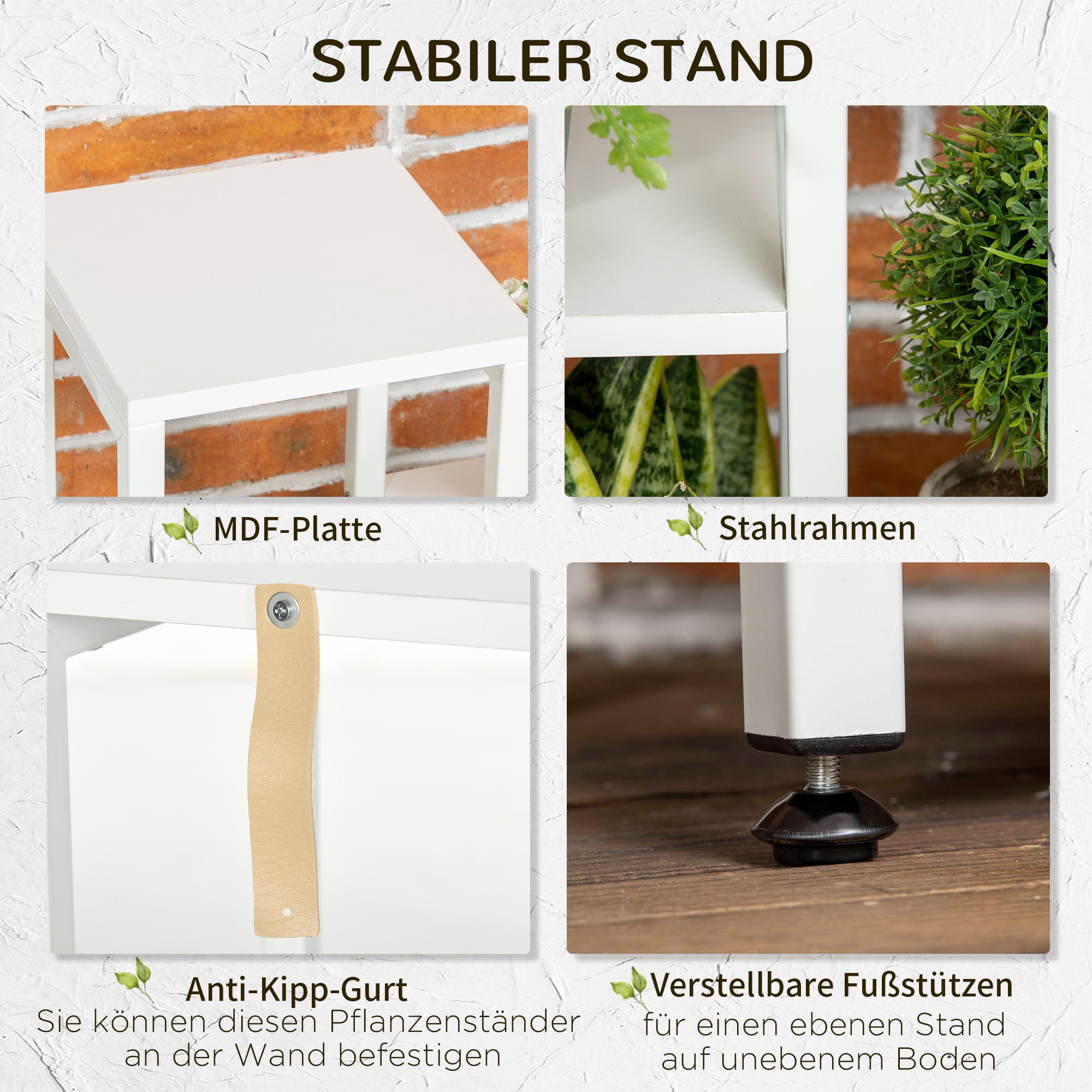 Outsunny Blumenständer, Pflanzenständer, 7 Ebenen, für Innen- und Außenbereiche, Stahl, weiß, 65 x 23 x 94,5cm