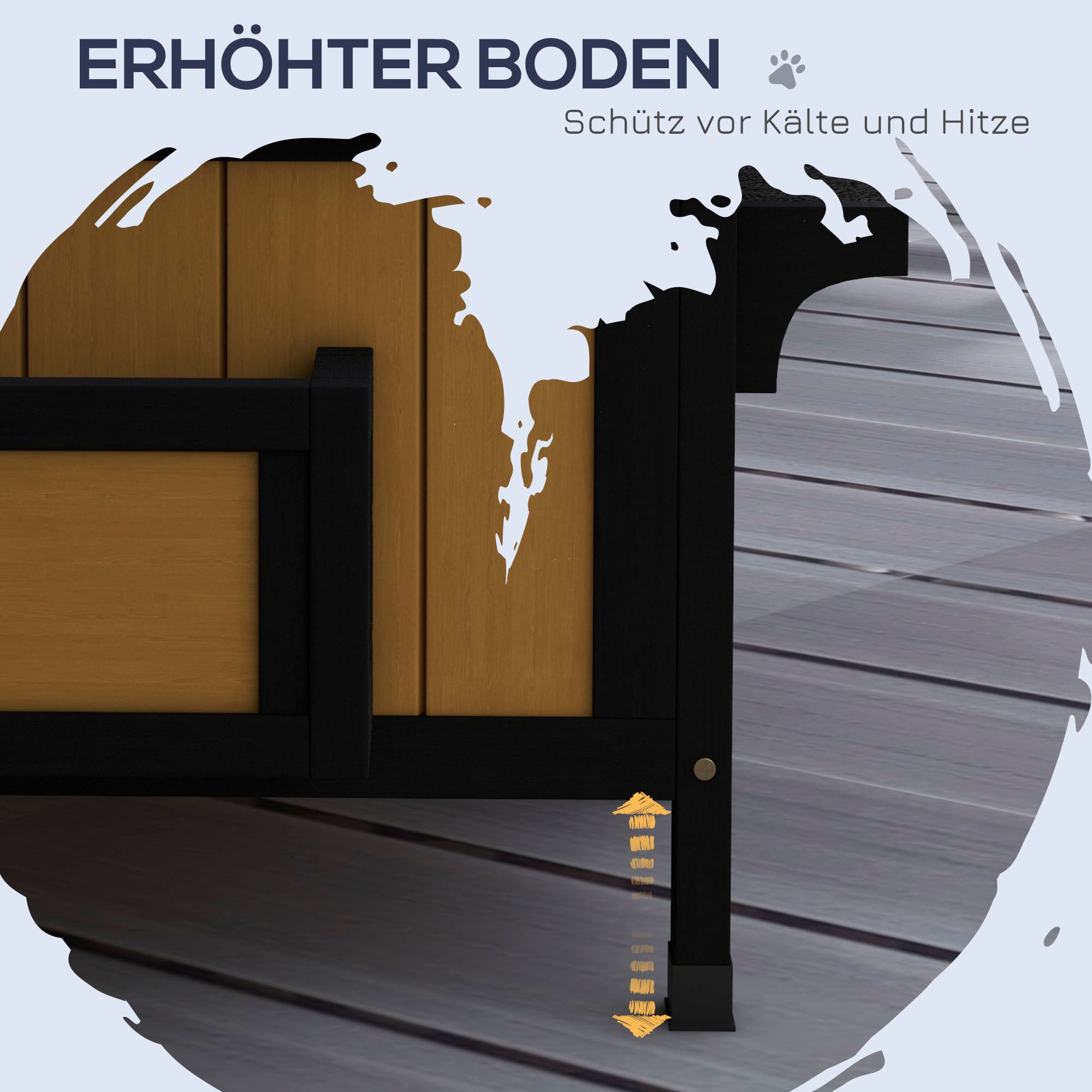 PawHut Katzenhaus Katzenhütte Katzenhöhle, inkl. Blumenkasten, 96 cm x 65 cm x 85,5 cm, Gelb + Weiß + Schwarz