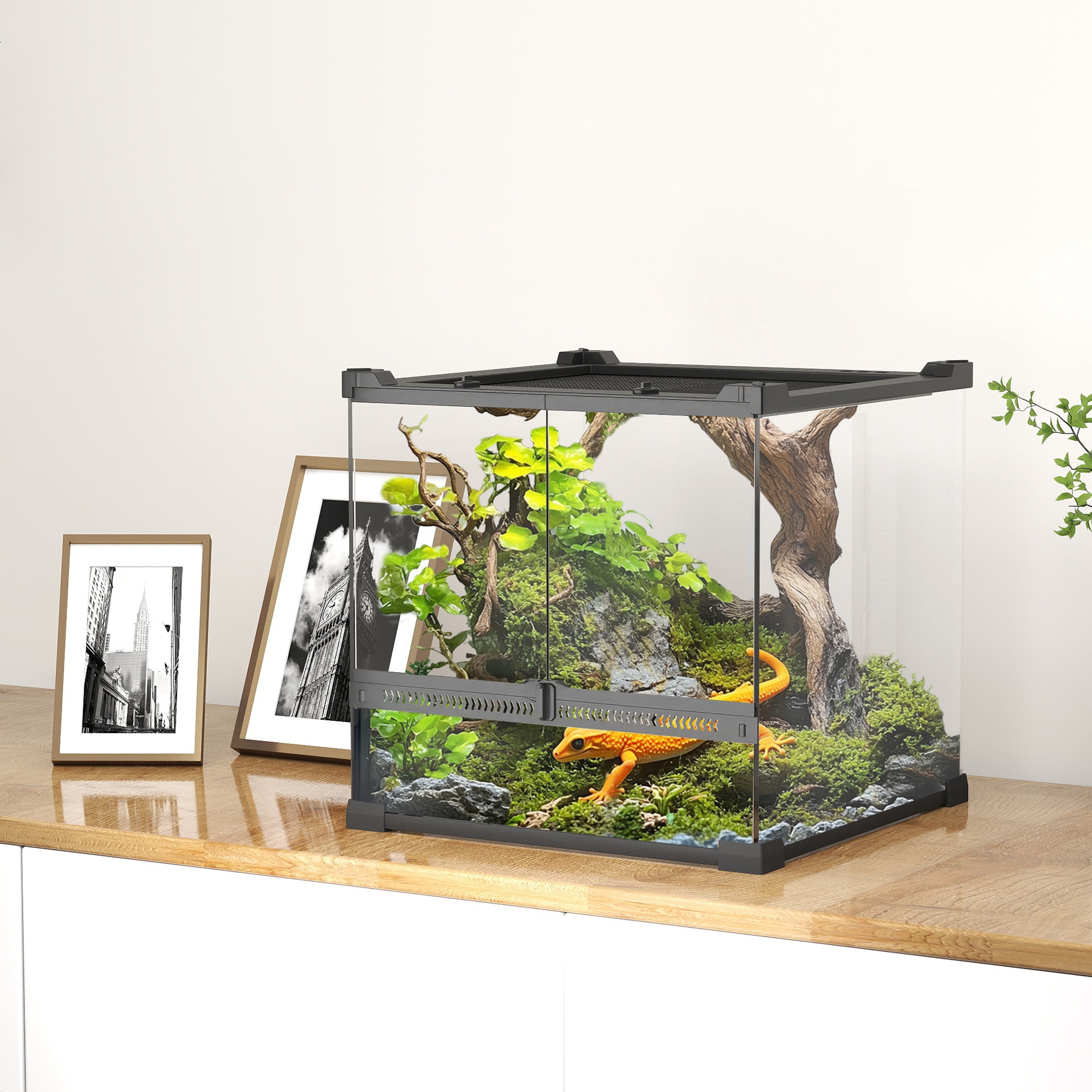 PawHut Glas-Terrarium für Reptilien, erhöhter & wasserdichter Boden, Knopfschloss