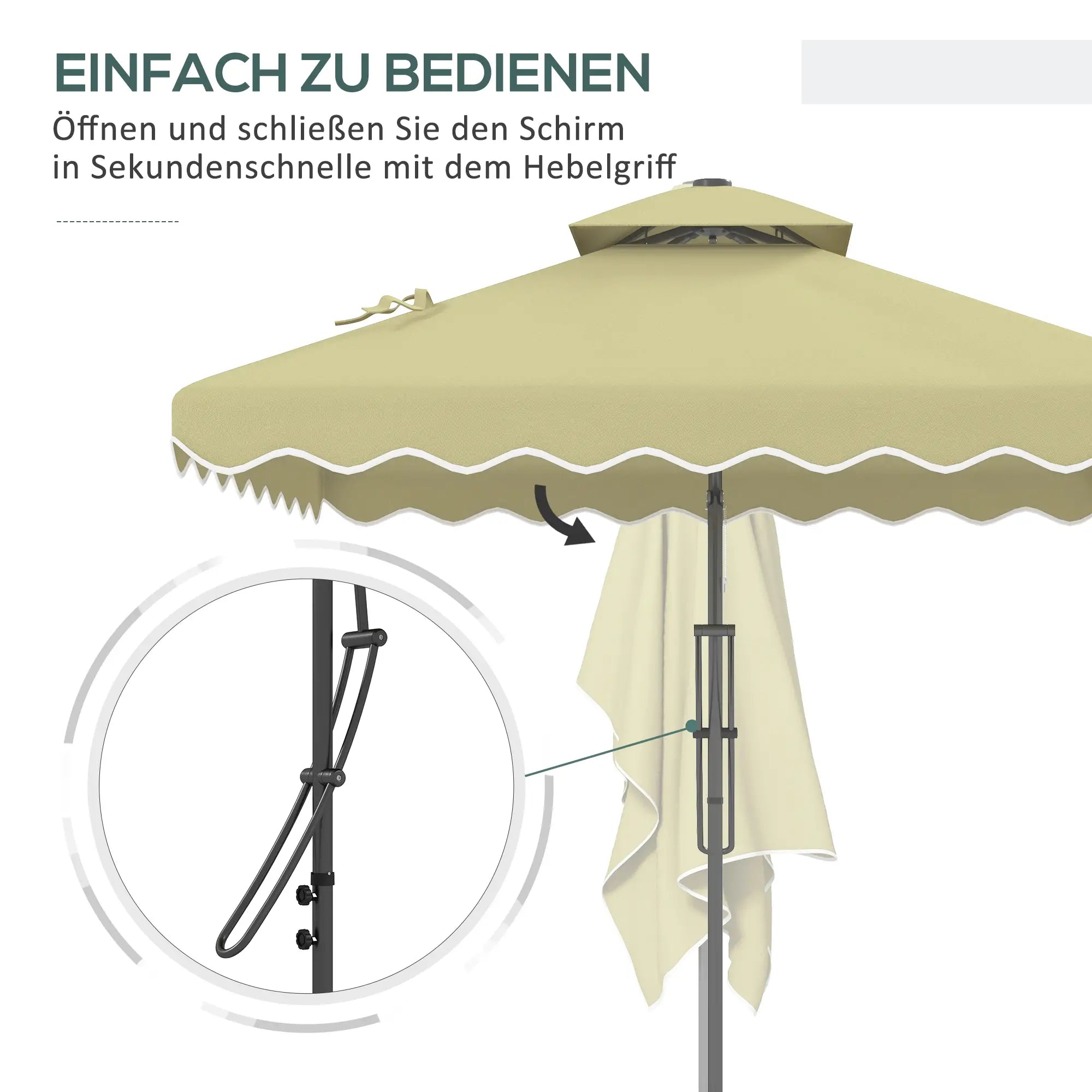 Outsunny Gartenschirm, Ampelschirm, dekorativer Rand, Lüftungsdach, Metallgestell, 2,4x2,4x2,6m, Beige