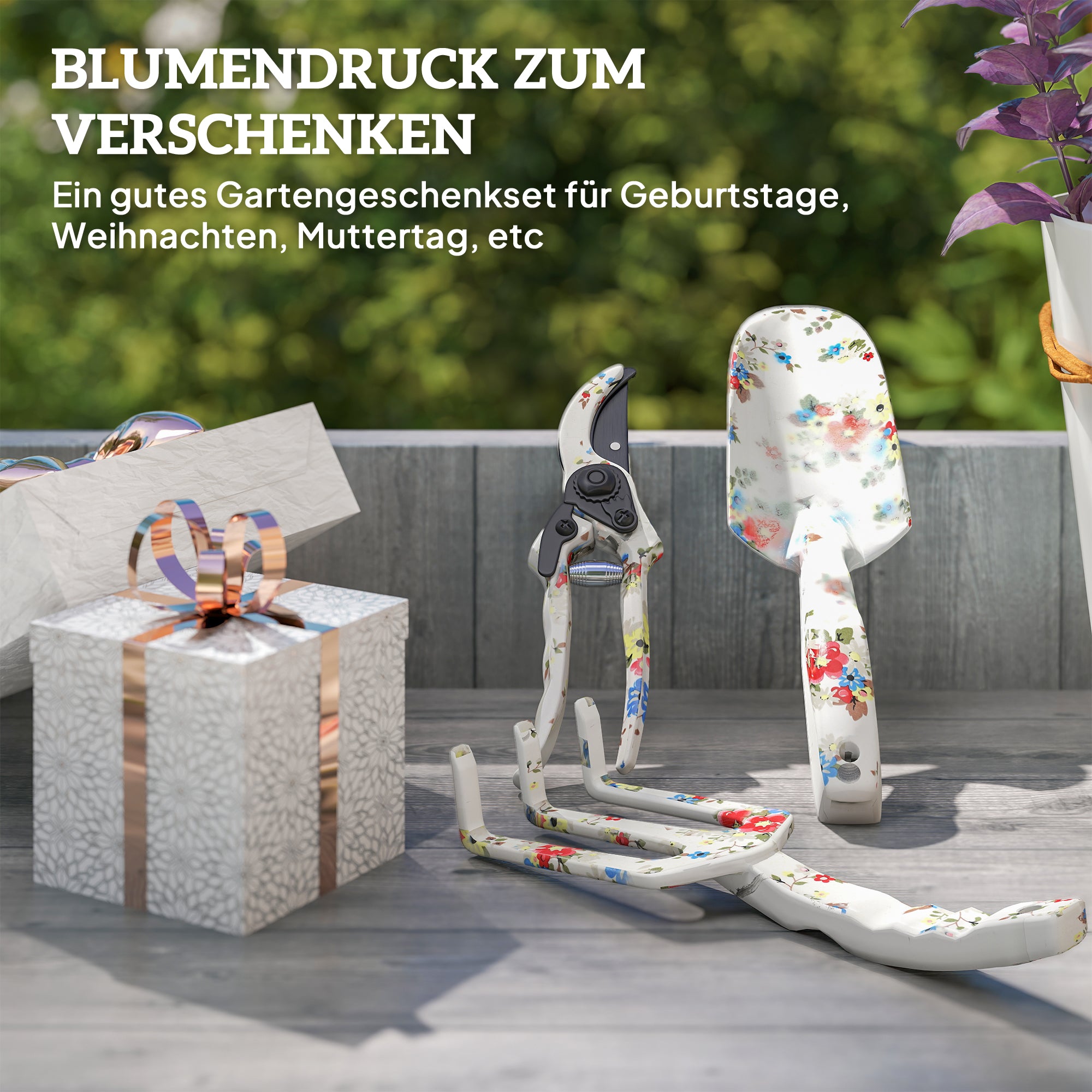 Outsunny Gartenwerkzeug Set 3 Stück Garten Werkzeug aus Metall mit Blumenkelle Handrechen Gartenschere