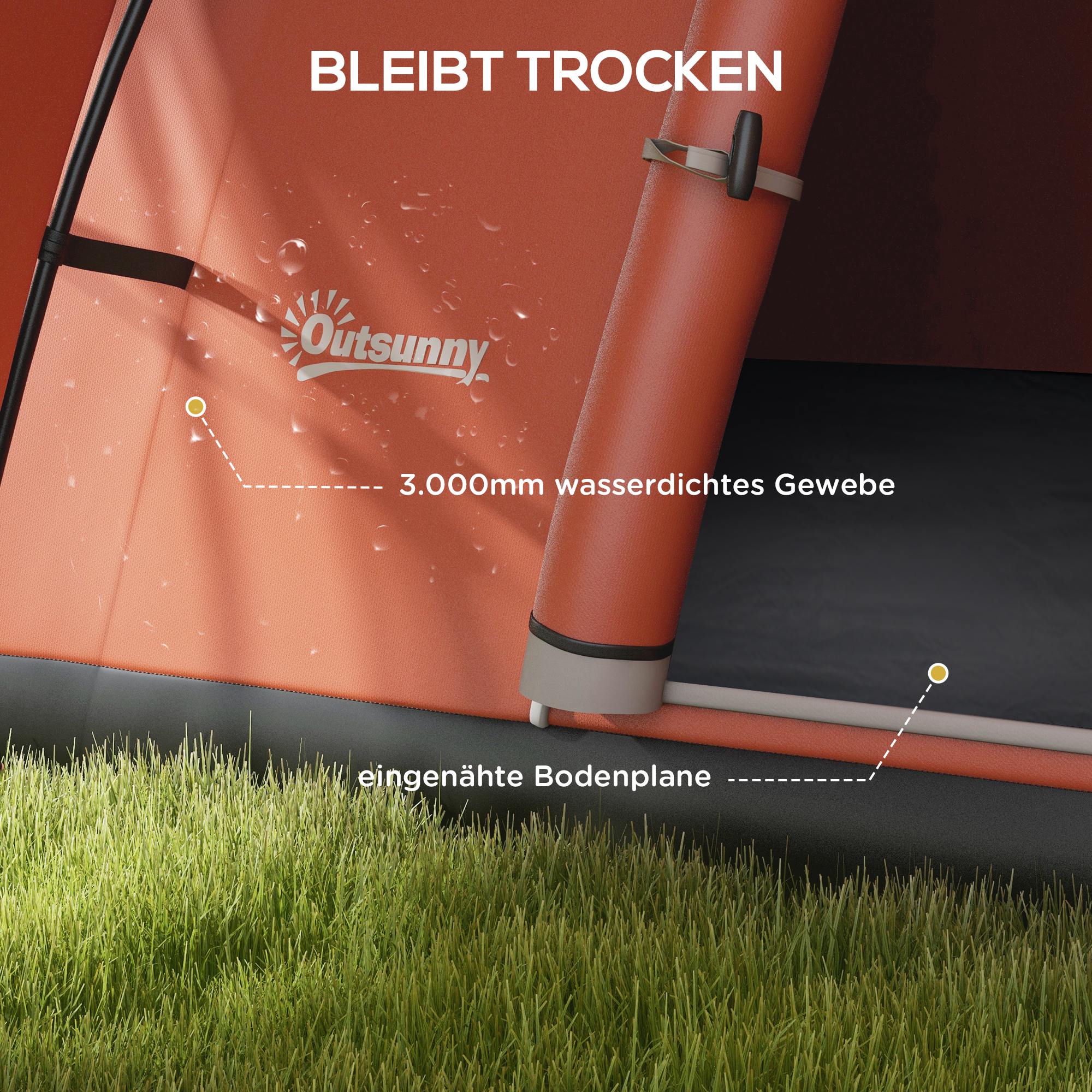Outsunny Campingzelt für 5-6 Pers., Familienzelt, wasserdicht, mit Vorzelt, 550L x 300B x 198Hcm, Orange