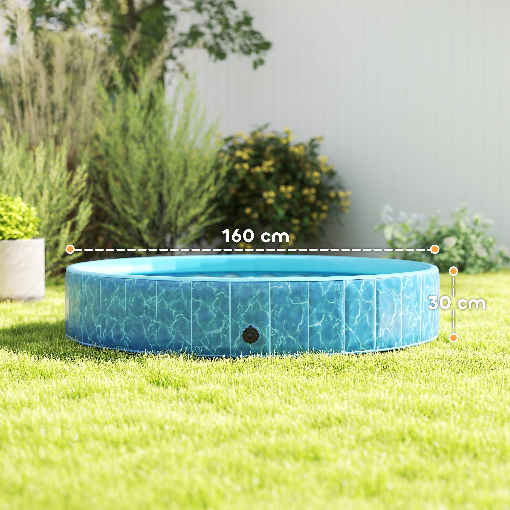 PawHut Hundepool Faltbar Planschbecken mit Brunnen- und Wasserpolsterdesign Ø160 x 30 cm Blau