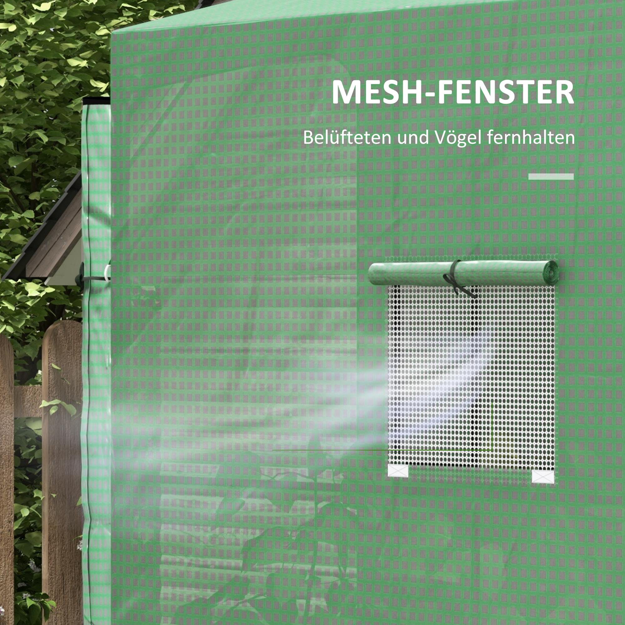 Outsunny Anlehn-Gewächshaus Frühbeet Treibhaus, aufrollbare Türen, wetterbeständig, 200 cm x 80 cm x 200 cm, Grün