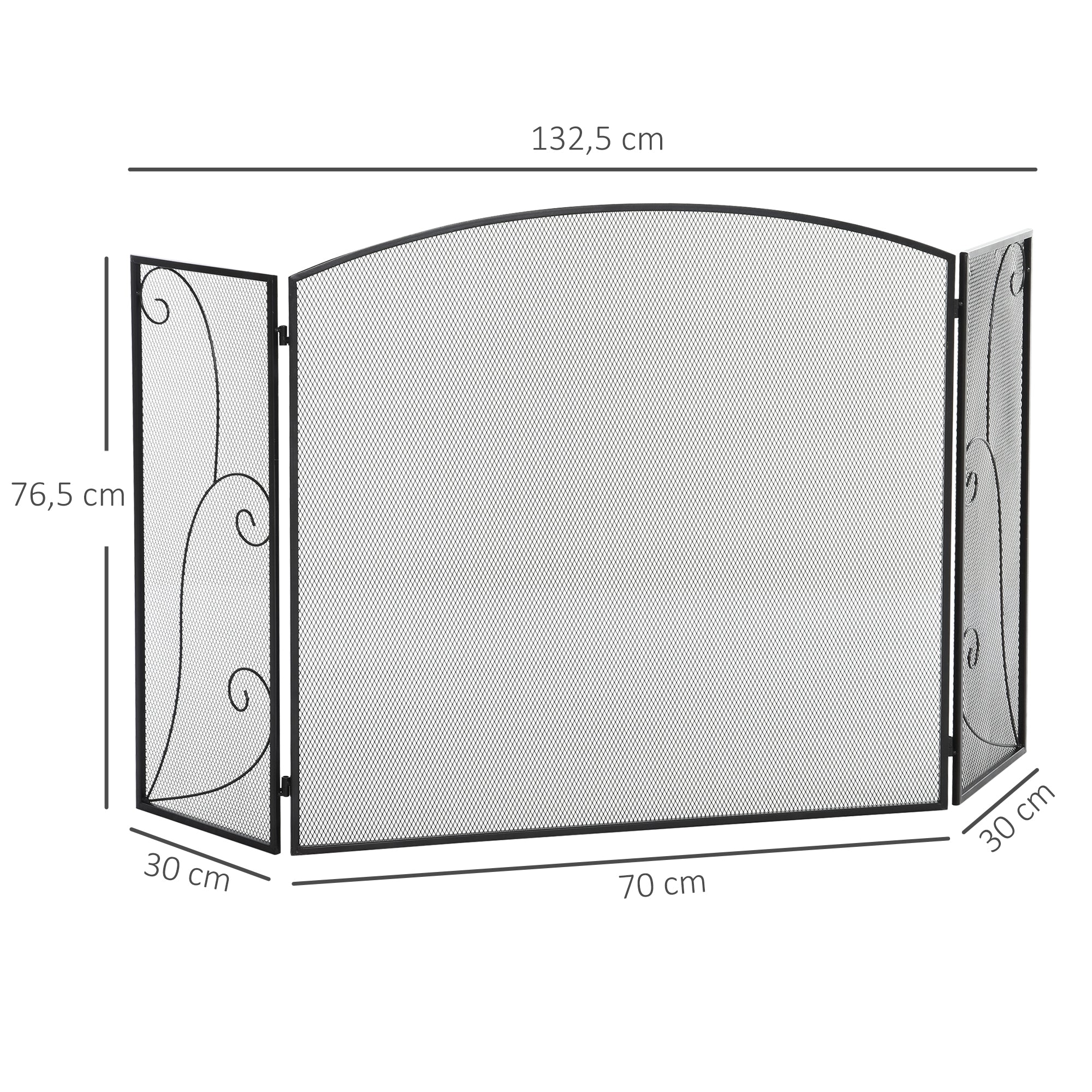 HOMCOM Funkenschutz für Kamine, 3 Paneele, klappbar, flexibel, Metall, schwarz, 132,5 x 76,5cm