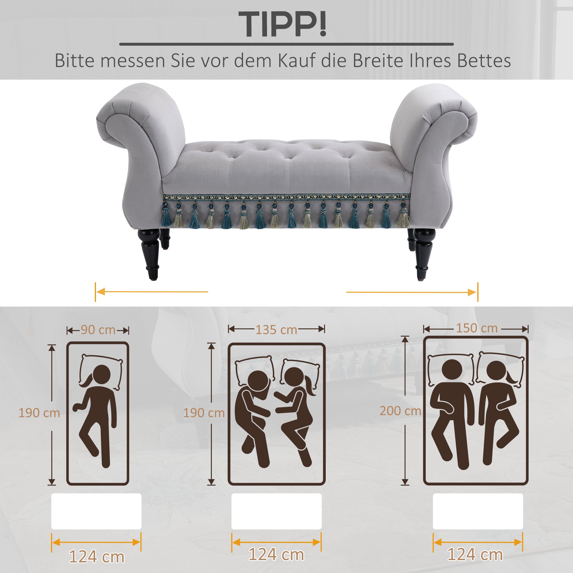 HOMCOM Sitzbank Polsterbank, Samtoptik, Luxus Bettbank mit Holzbeine, Flurbank für Schlafzimmer, bis 150 kg Belastbar, Hellgrau, 117 x 40 x 58 cm