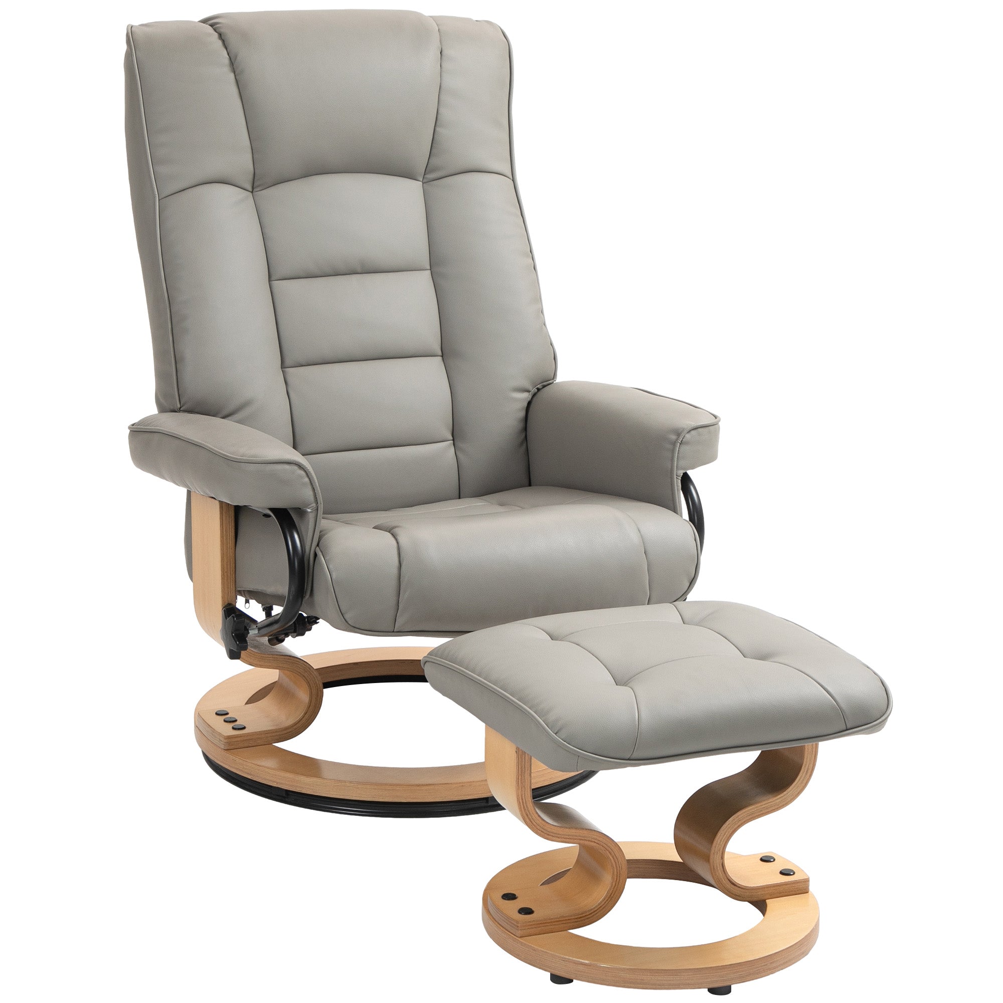 HOMCOM Relaxsessel mit Hocker, drehbar & neigbar, Kunstlederbezug, bis 150 kg, Holzgestell, Grau