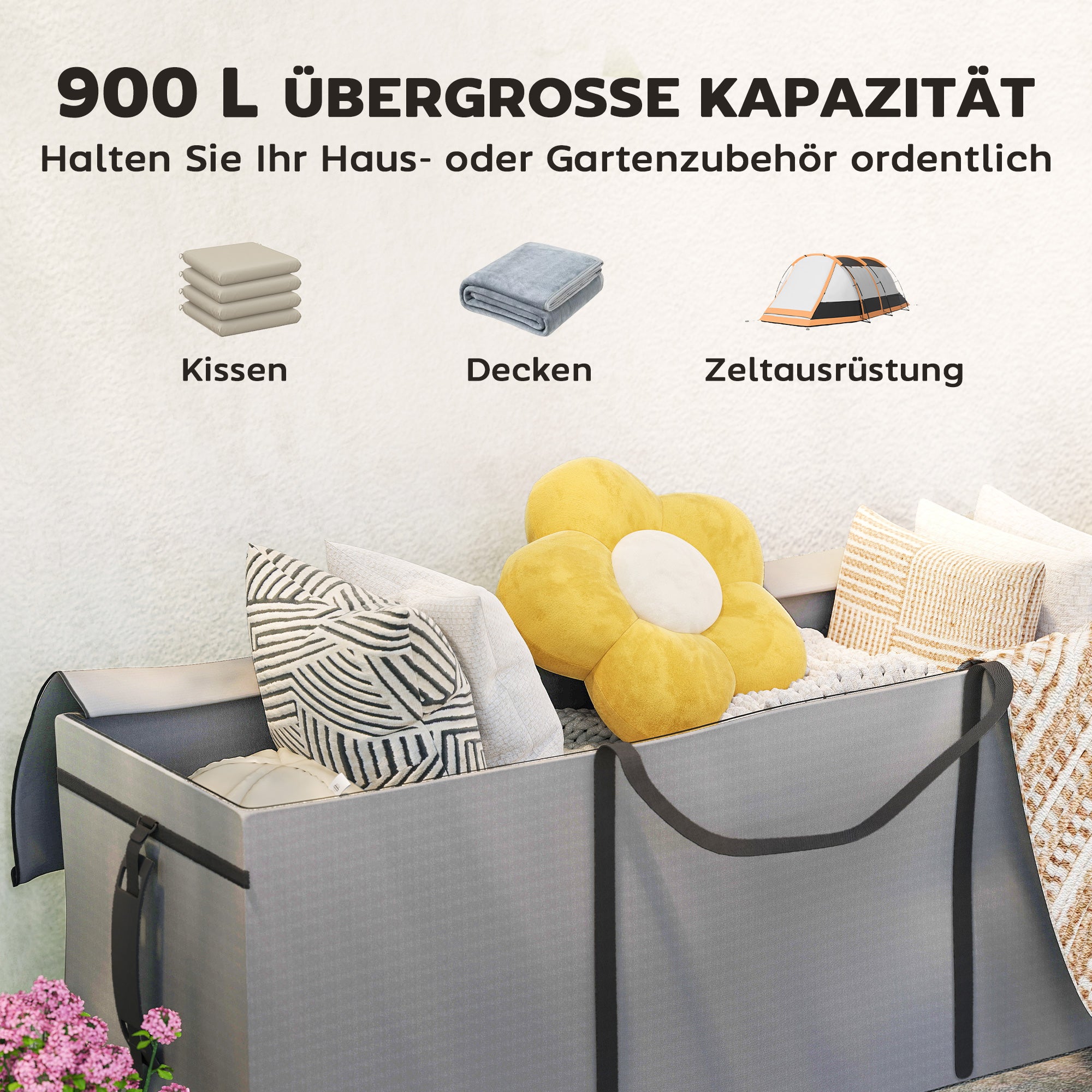 Outsunny Aufbewahrungstasche Gartenpolster, Auflagentasche, Schutzhülle mit Tragegriff Reißverschluss 200x60x75 cm, Hellgrau