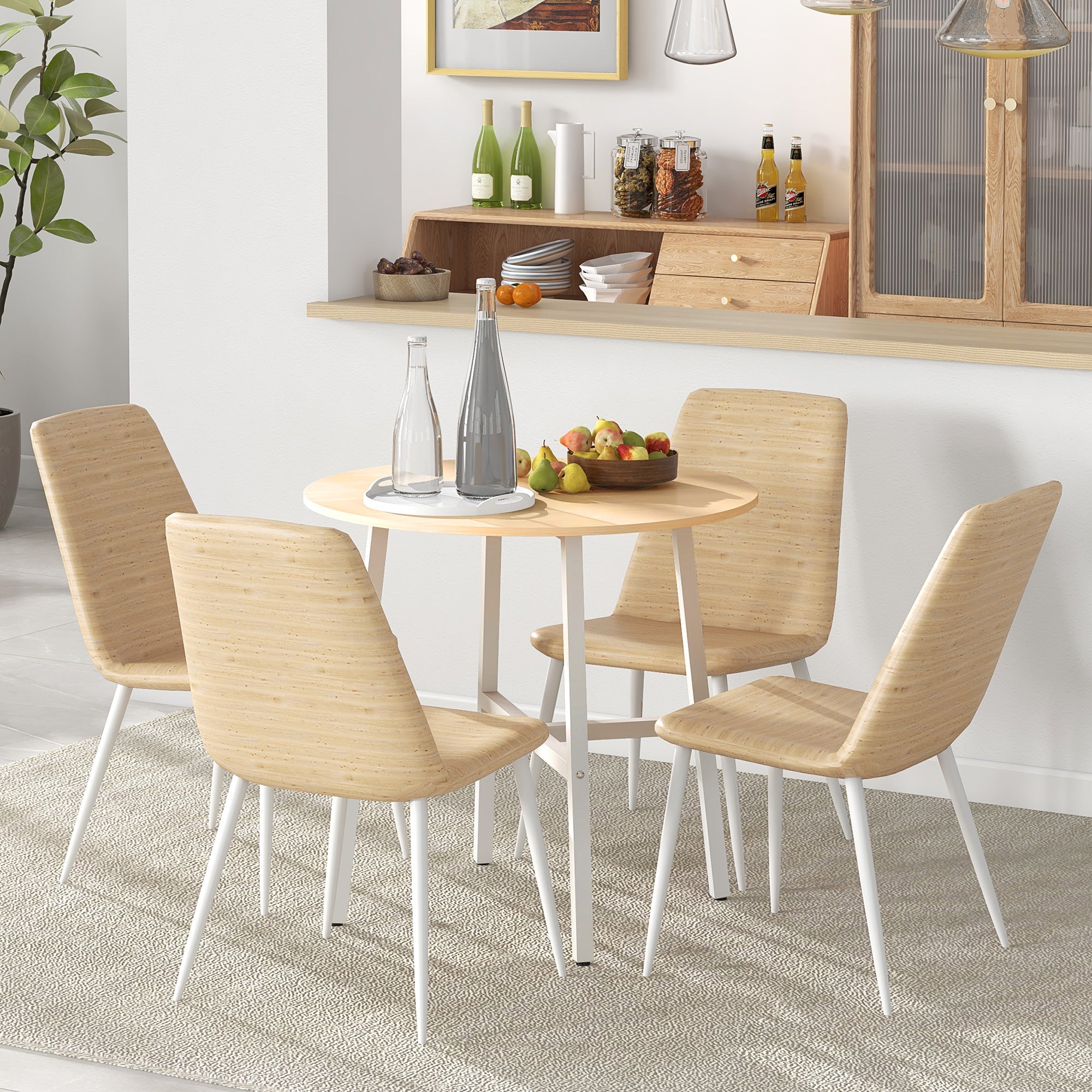 HOMCOM Esstisch, industrieller Stil, abgerundetes Design, stabil bis 60 kg, Ø80 x 76H cm, Naturholz/Weiß