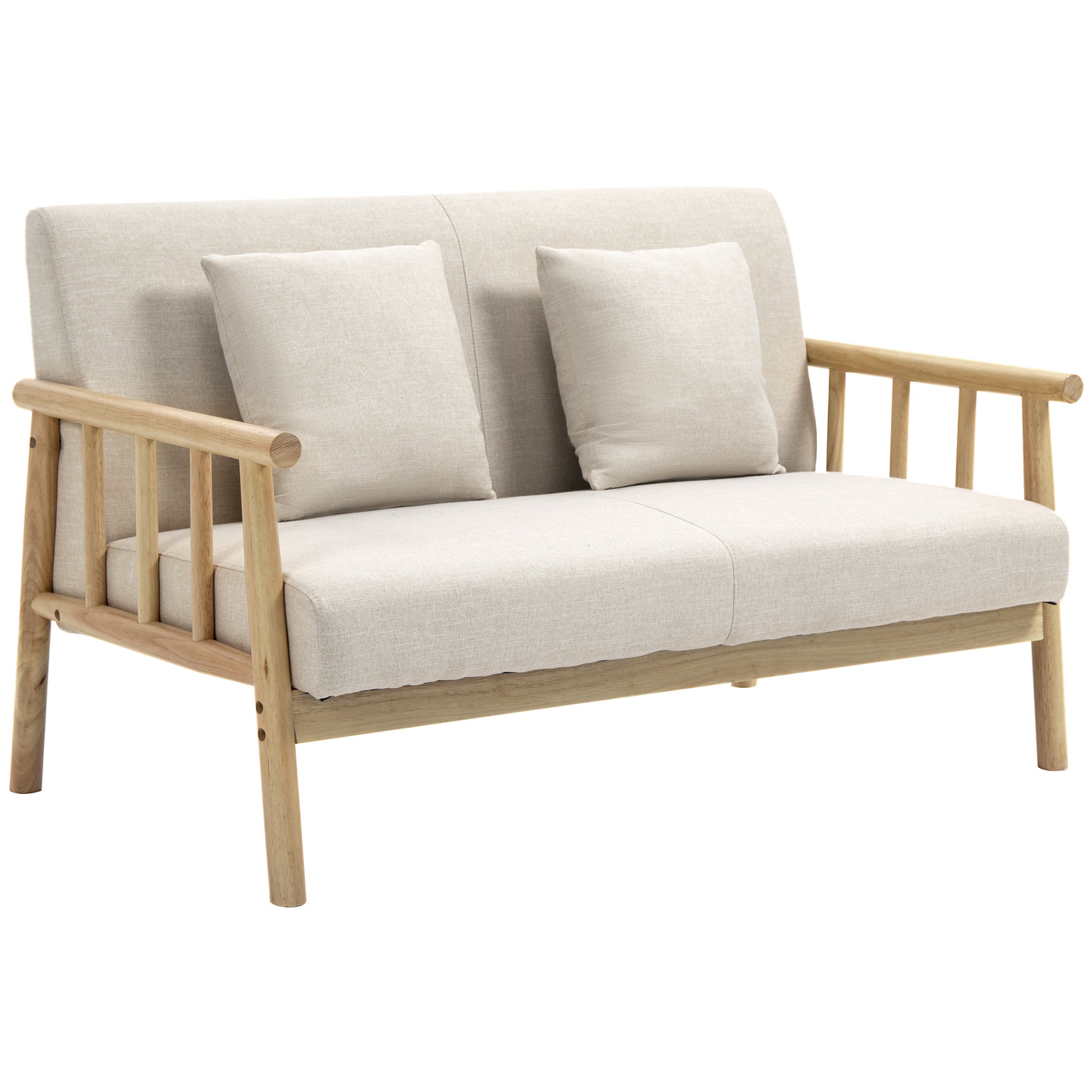 HOMCOM 2-Sitzer Sofa, Stoffbezug in Leinenoptik, kompakt, bis 200 kg, Holzrahmen, 123L x 69B x 74H cm, Beige