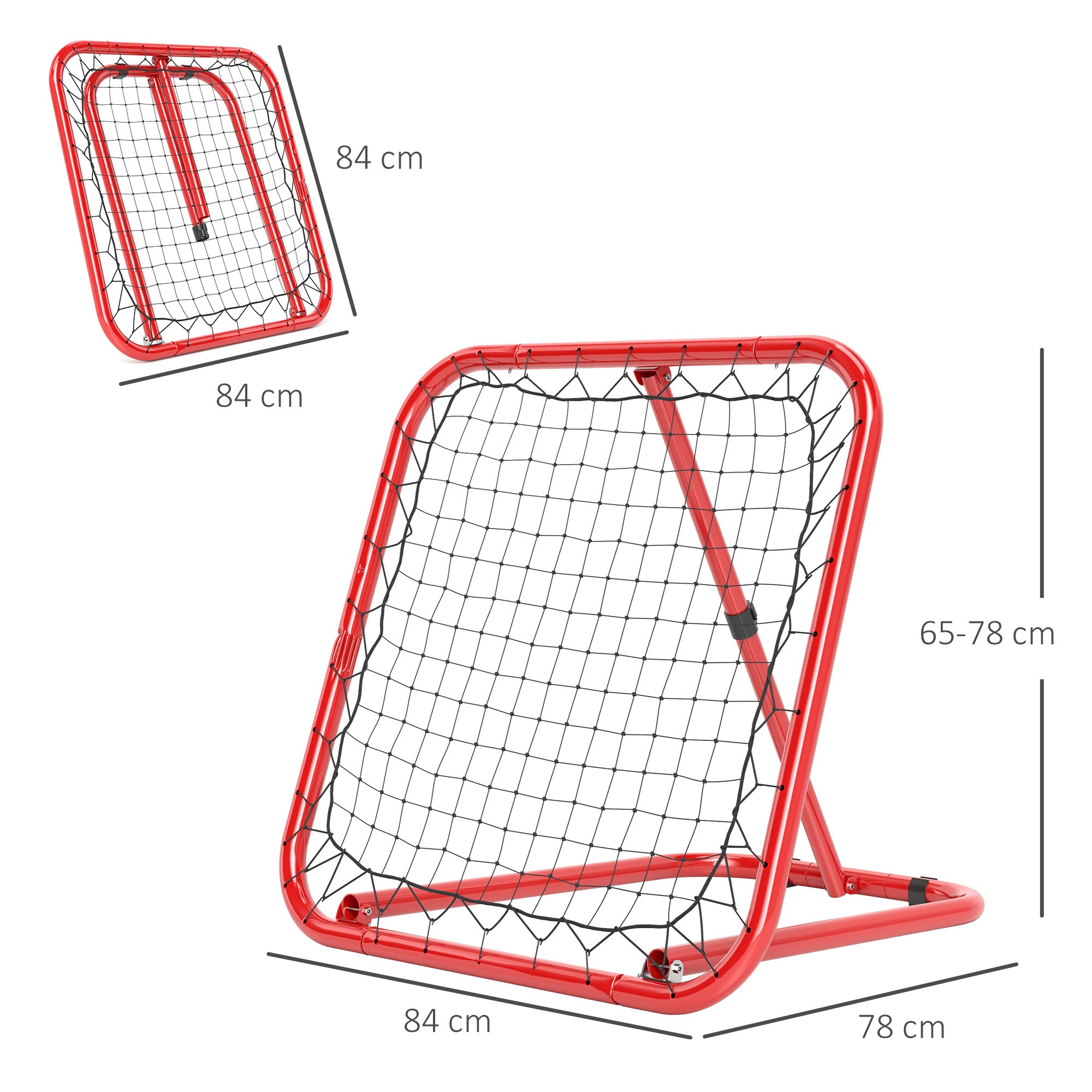 HOMCOM Fußball Rebounder-Netz, klappbar, Rückprallwand, Verstellbar in 5 Stufen, Metall, 78 x 84 x 65-78 cm, Rot