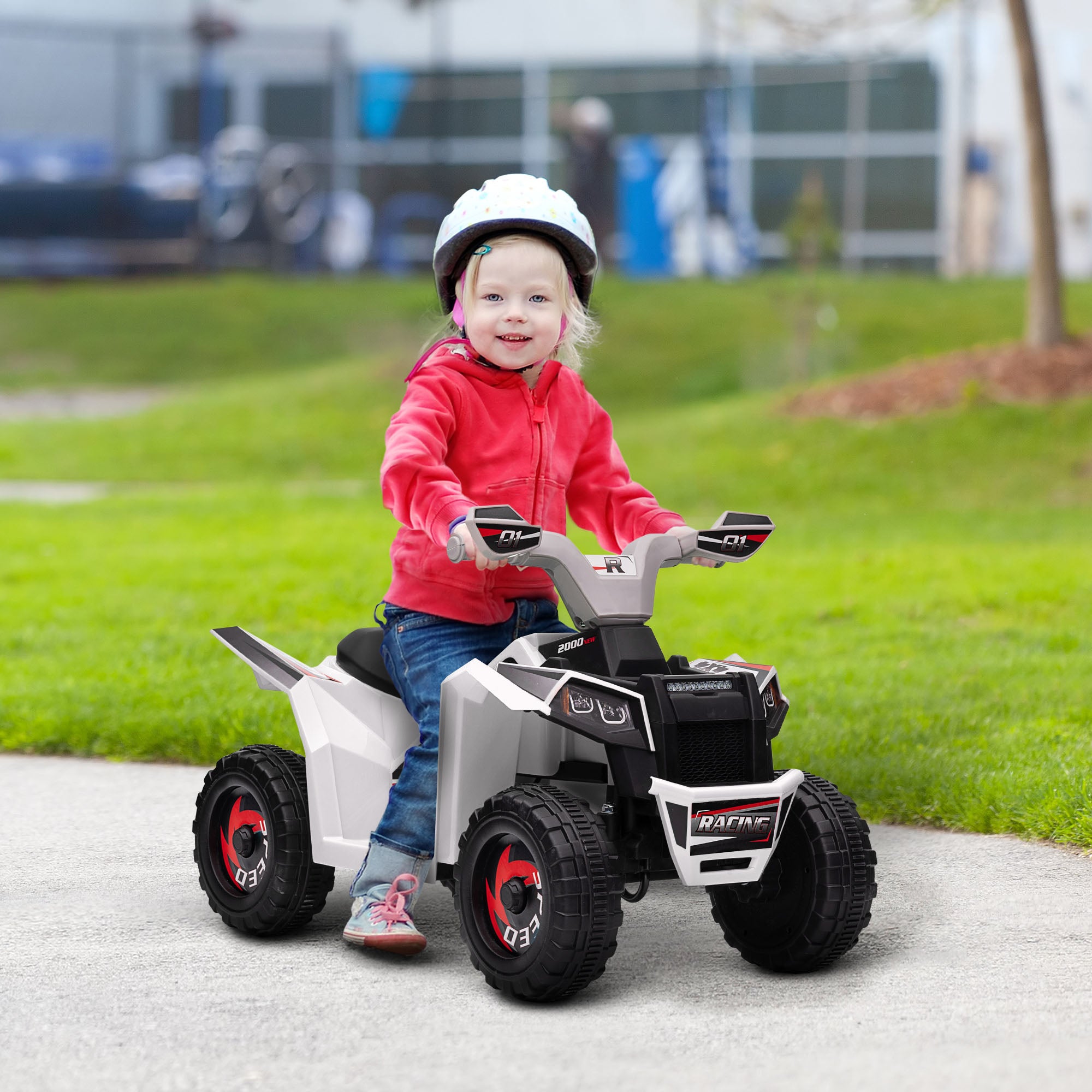 HOMCOM Elektro-Kinderquad, 2,5 km/h, Vorwärts- & Rückwärtsgang, für 18-36 Monate, Weiß