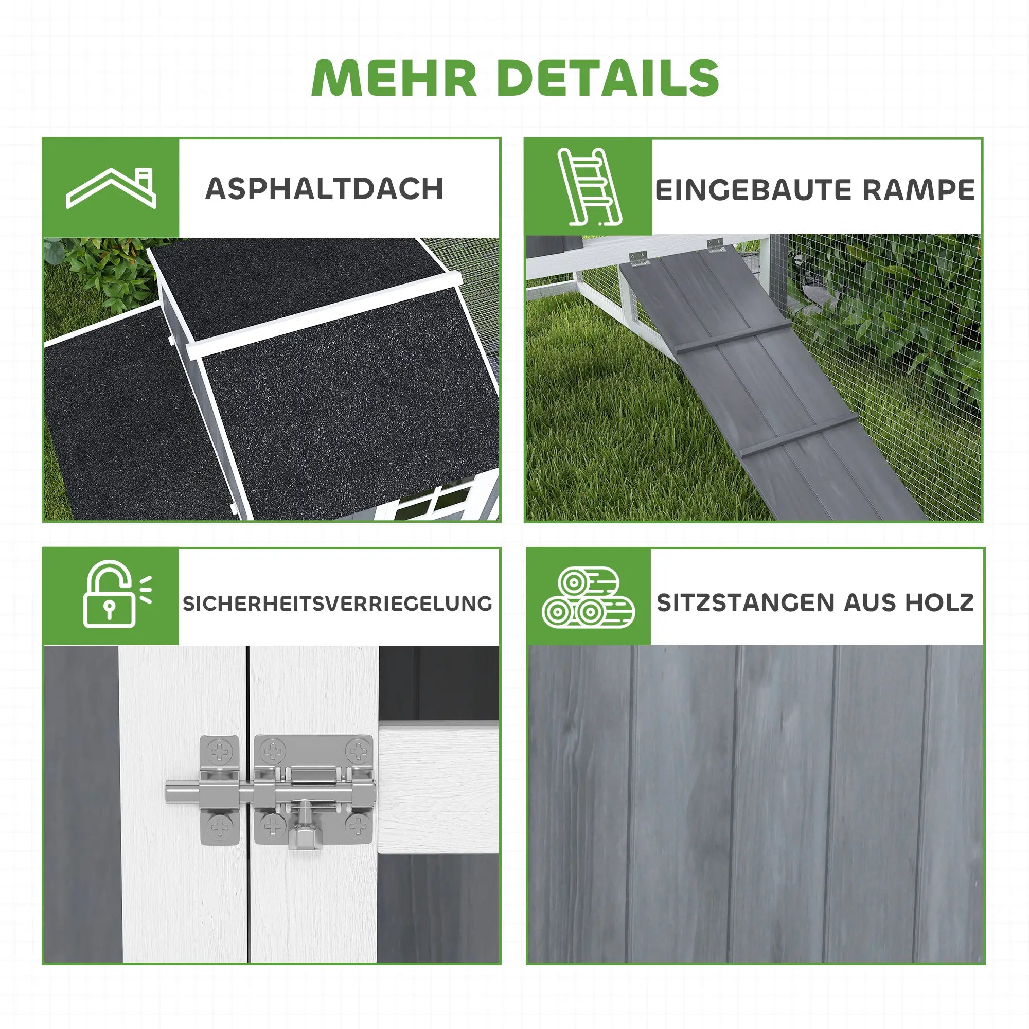 PawHut Hühnerstall mit Auslauf und Nistkasten für 3-4 Hühner