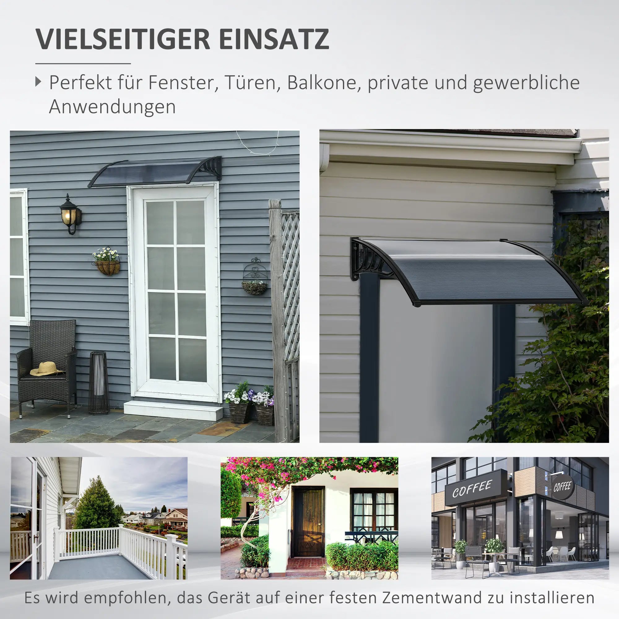 Outsunny Pultvordach 103?×?96,5?×?27?cm mit UV-Schutz, Schwarz