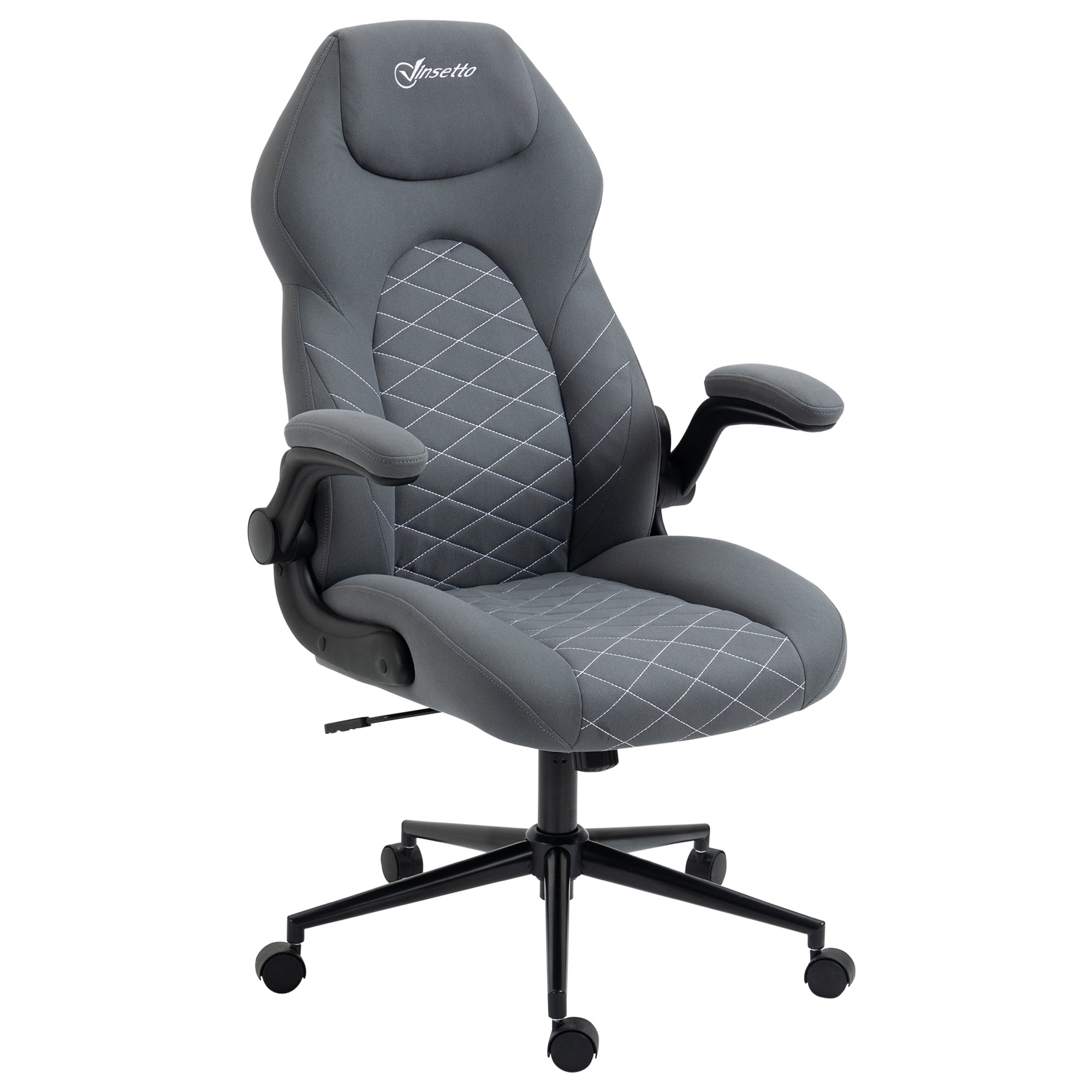 Vinsetto Bürostuhl mit Rückenlehne, höhenverstellbar, klappbare Armlehnen, Wippfunktion, dunkelgrau