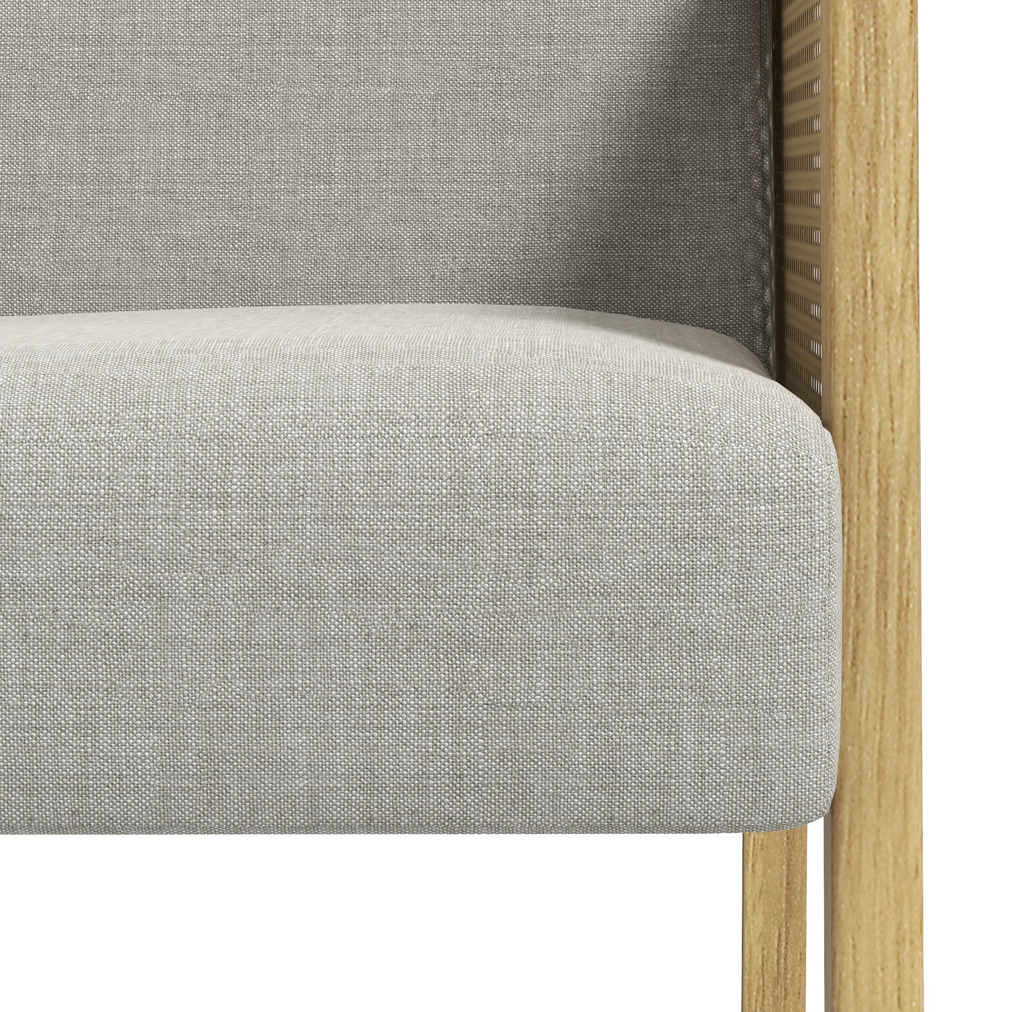 HOMCOM Akzentsessel, Armlehnen in Rattanoptik, bis 120 kg, breiter Sitz, Naturholzrahmen, Boho-Design, grau, 65,5 x 72 x 78cm