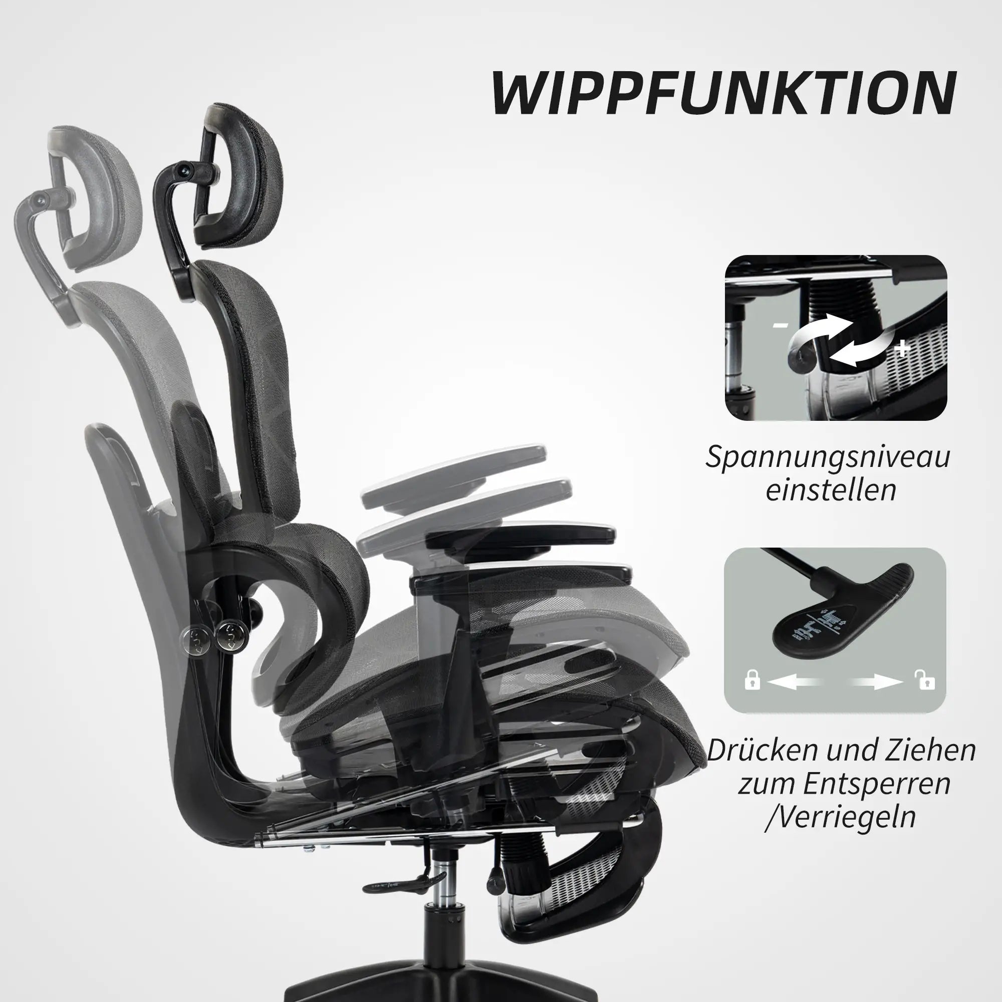 HOMCOM Bürostuhl ergonomisch verstellbar mit Liegefunktion