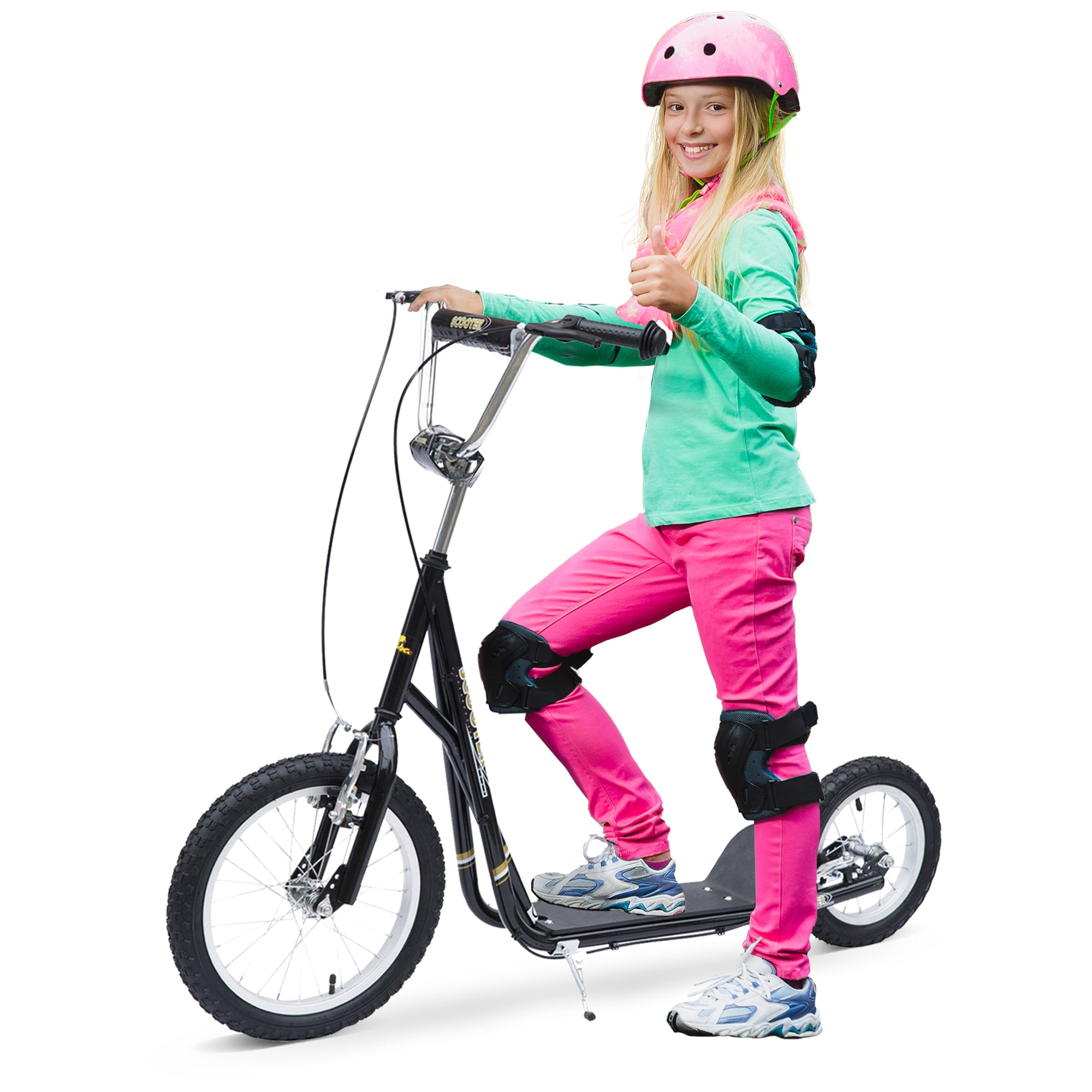 HOMCOM Kinderroller 16/12 Zoll Scooter Tretroller mit Bremsen Cityroller Kickboard Kinder Roller für 5+ Jahre Kinder Schwarz 135 x 58 x 92-100 cm
