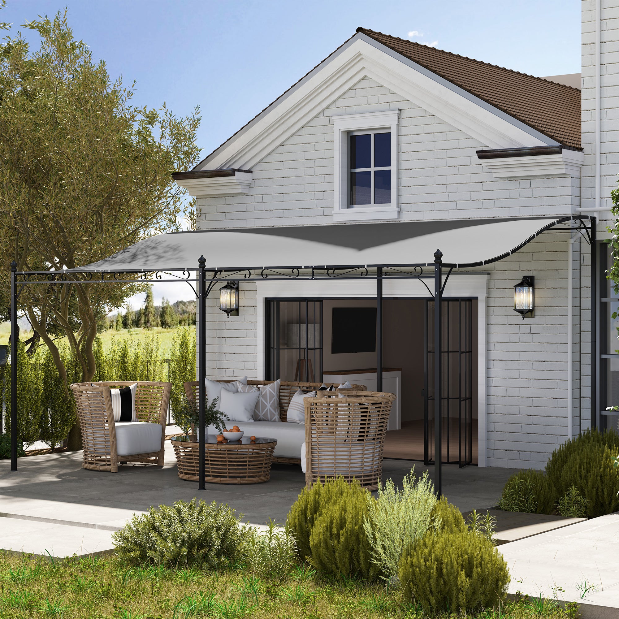 Outsunny 3 x 5 m Pergola, Flexibles Gartendach mit wasserfester Plane und Metallrahmen, Schattenspender, Dunkelgrau