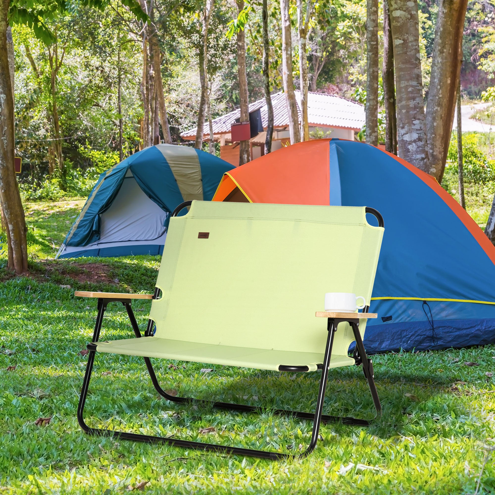 Outsunny 2-Sitzer Campingstuhl, klappbar, mit Getränkehalter, 141 x 67 x 80 cm, Grün