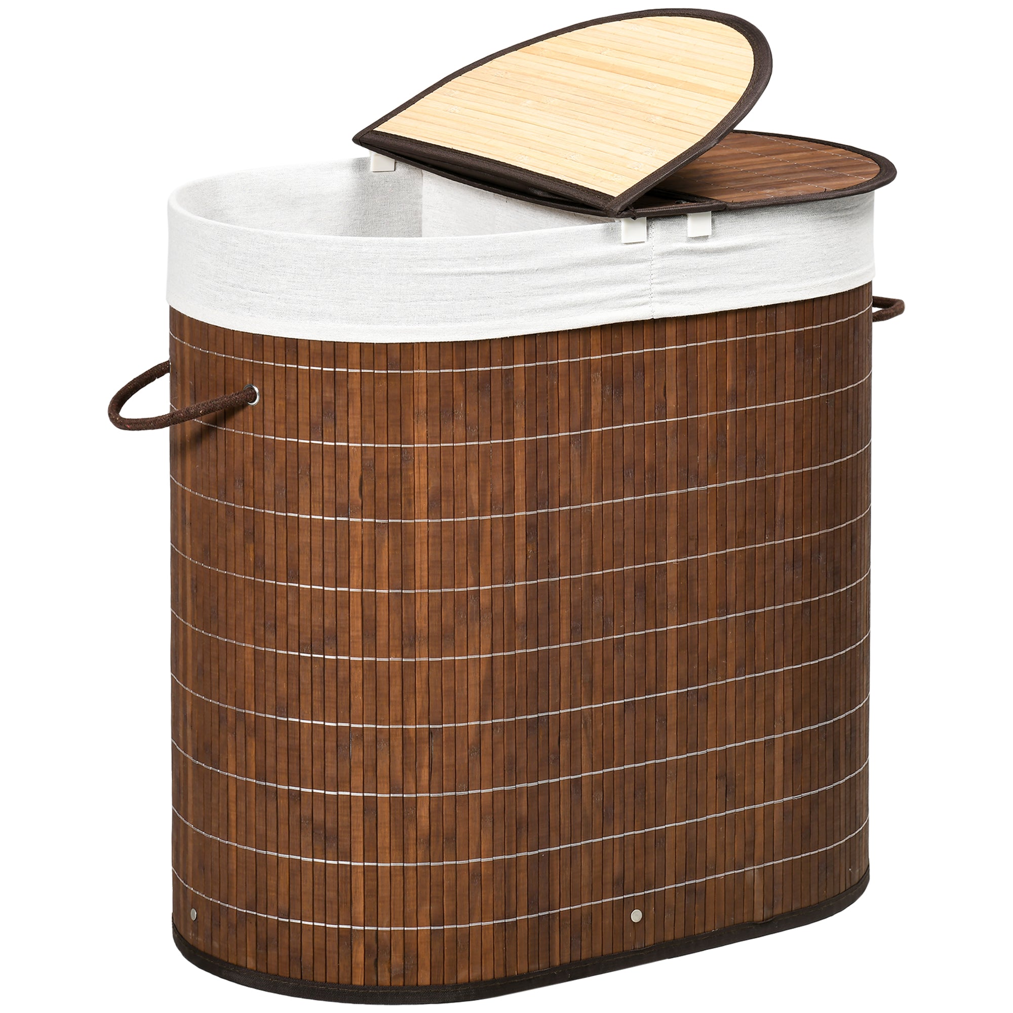 HOMCOM Wäschekorb Wäschesammler, 100L Fassungsvermögen, abnehmbarer Deckel, 38 cm x 38 cm x 57 cm, Braun