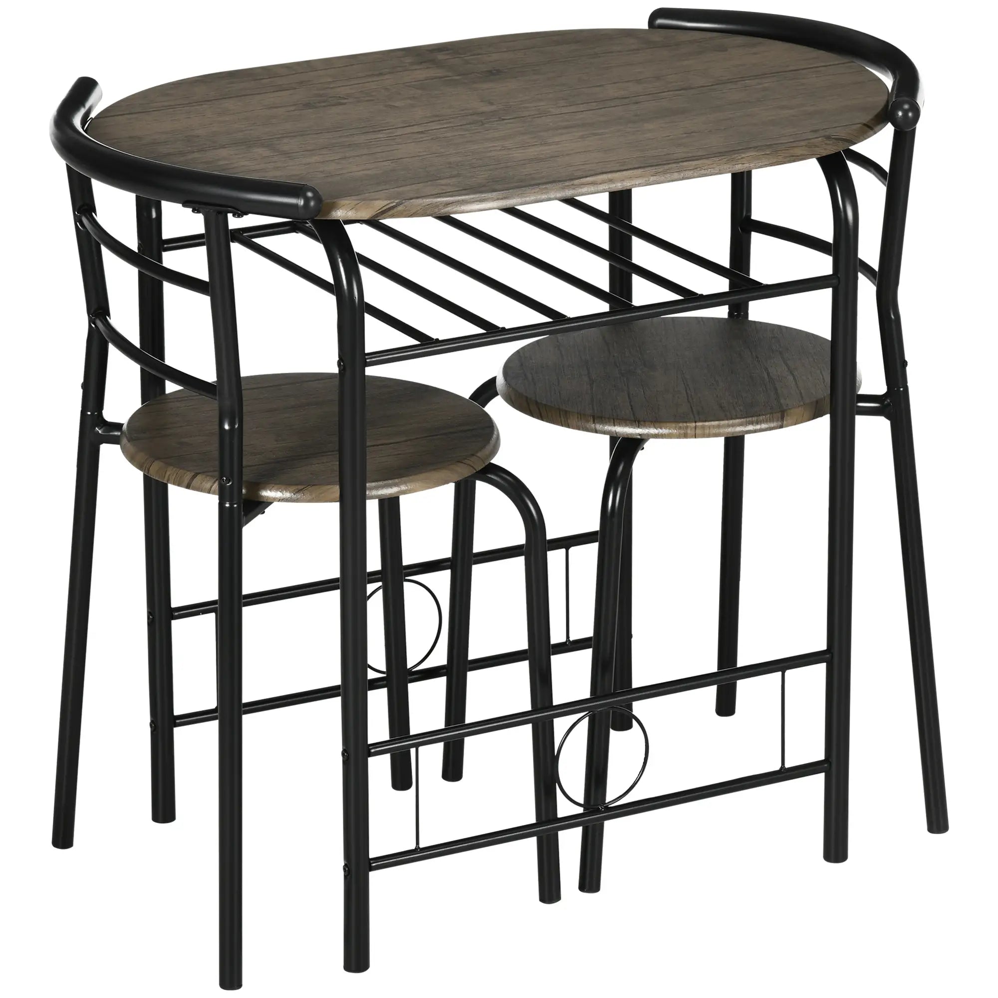 HOMCOM Bistro-Set Esstisch Küchentisch mit Stühlen Set, 1 Tisch, 2 Stühle, 80 cm x 53 cm x 74,5 cm, Schwarz