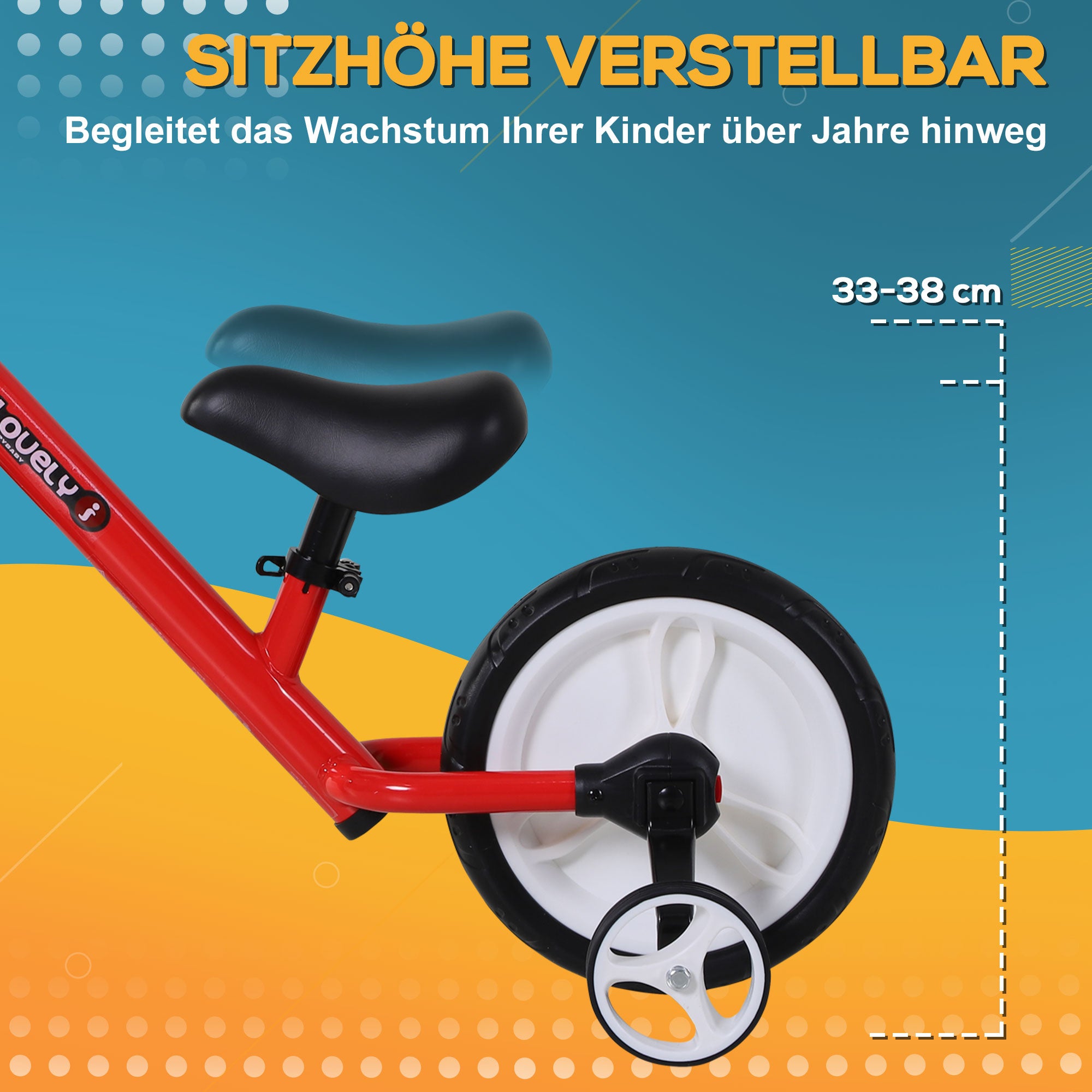 HOMCOM Kinder Laufrad, Lauflernrad, Kinderfahrrad, 2-in-1, Kinderrad mit Stützrädern und Pedalen, 2-5 Jahre, Sitzhöhenverstellbar, PP, Rot, 85 x B36 x H54 cm