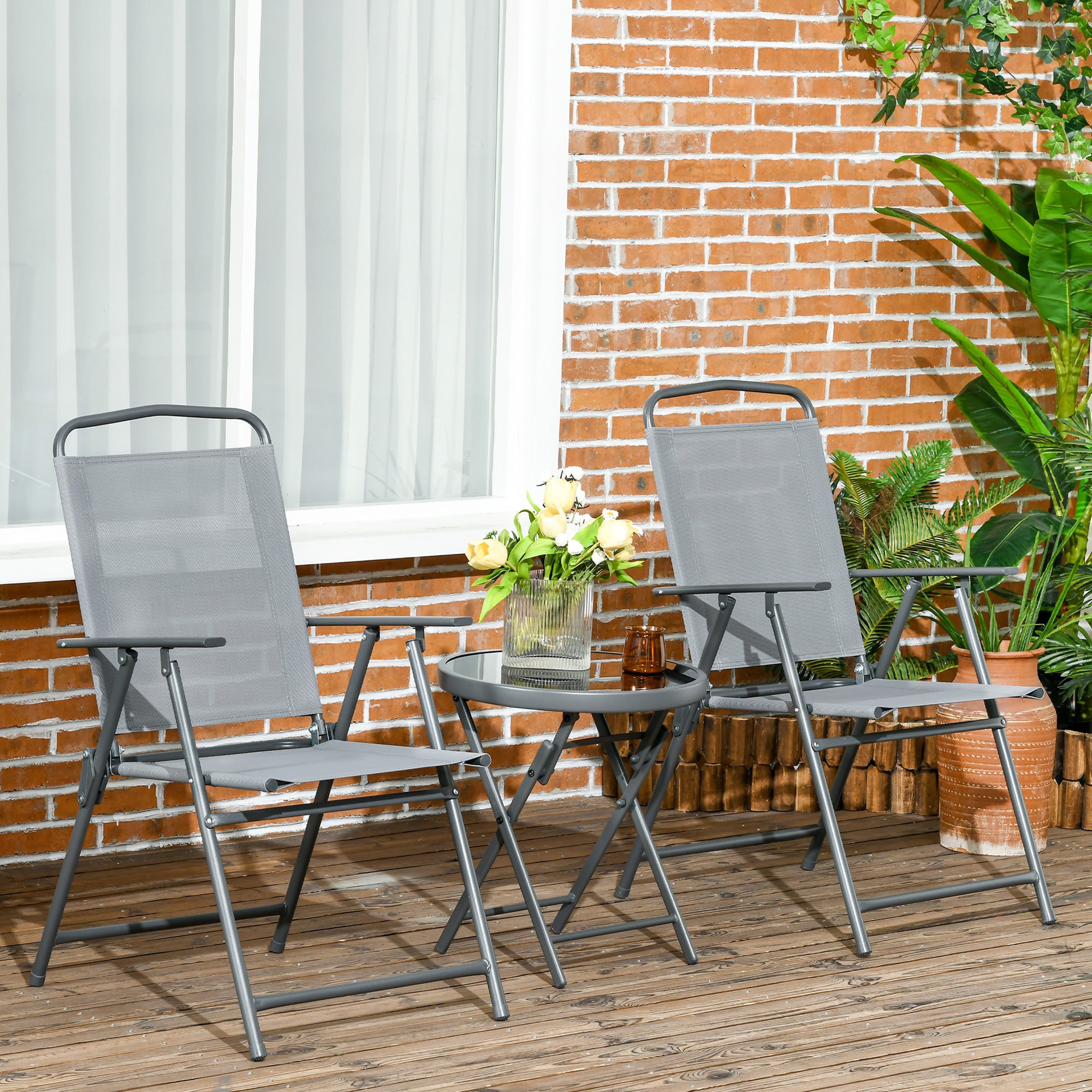 Outsunny Outdoor-Bistro-Möbel-Set Garten-Bistro-Garnitur Klappbares Bistro-Set, 53,5 cm x 64 cm x 93 cm, Hellgrau