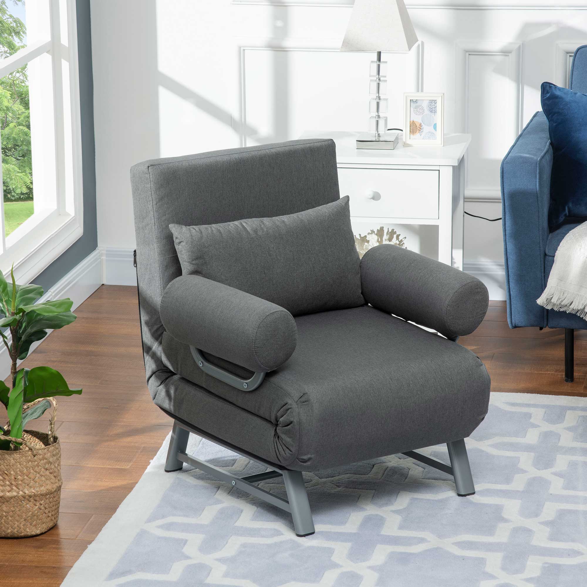 HOMCOM Schlafsessel, Polstersessel, zum Gästebett umwandelbar, ergonomisch, Dunkelgrau