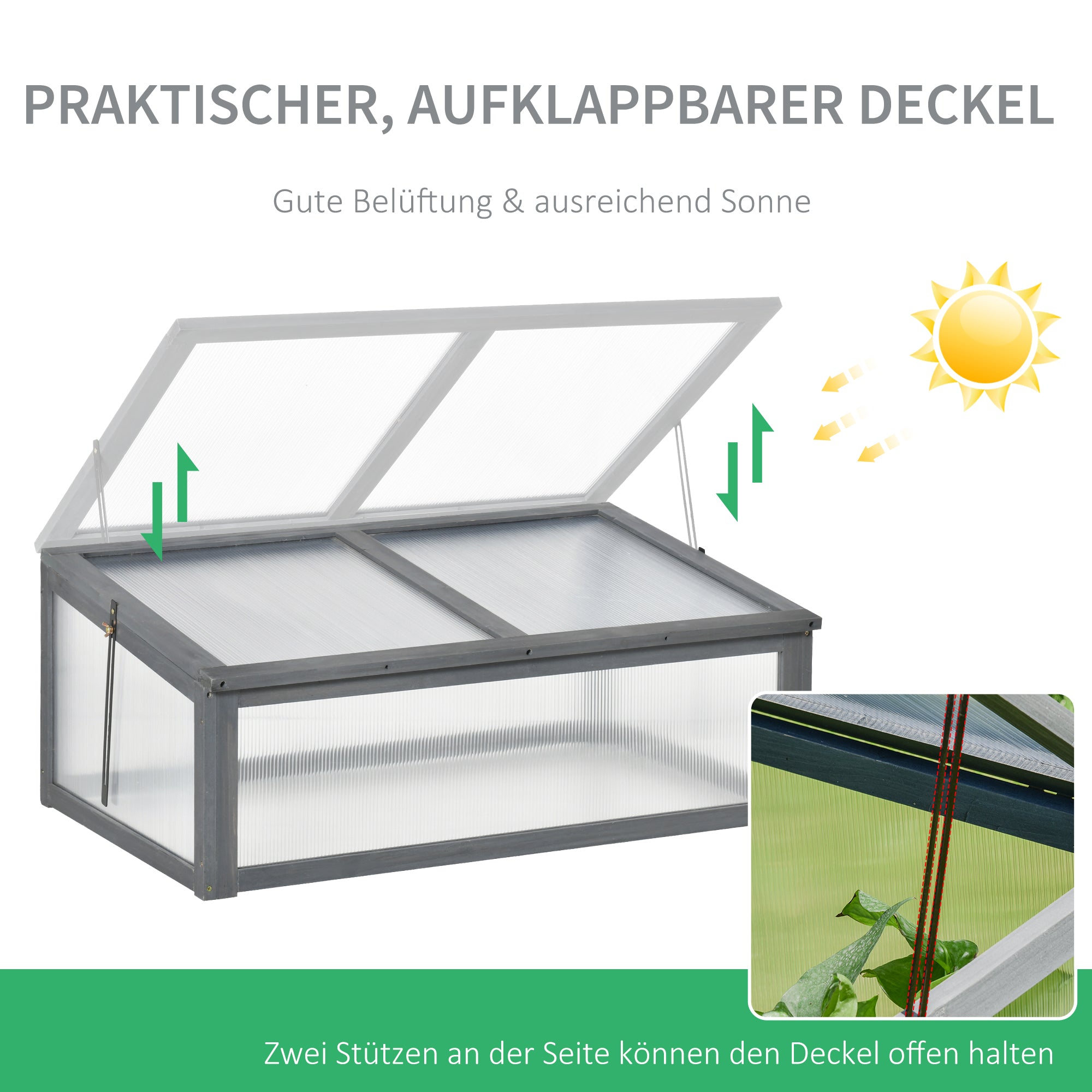 Outsunny Mini-Gewächshaus, Kleines Gewächshaus für den Garten, mit PC-Platten, Gute Lichtdurchlässigkeit, 100L x 65B x 40H cm