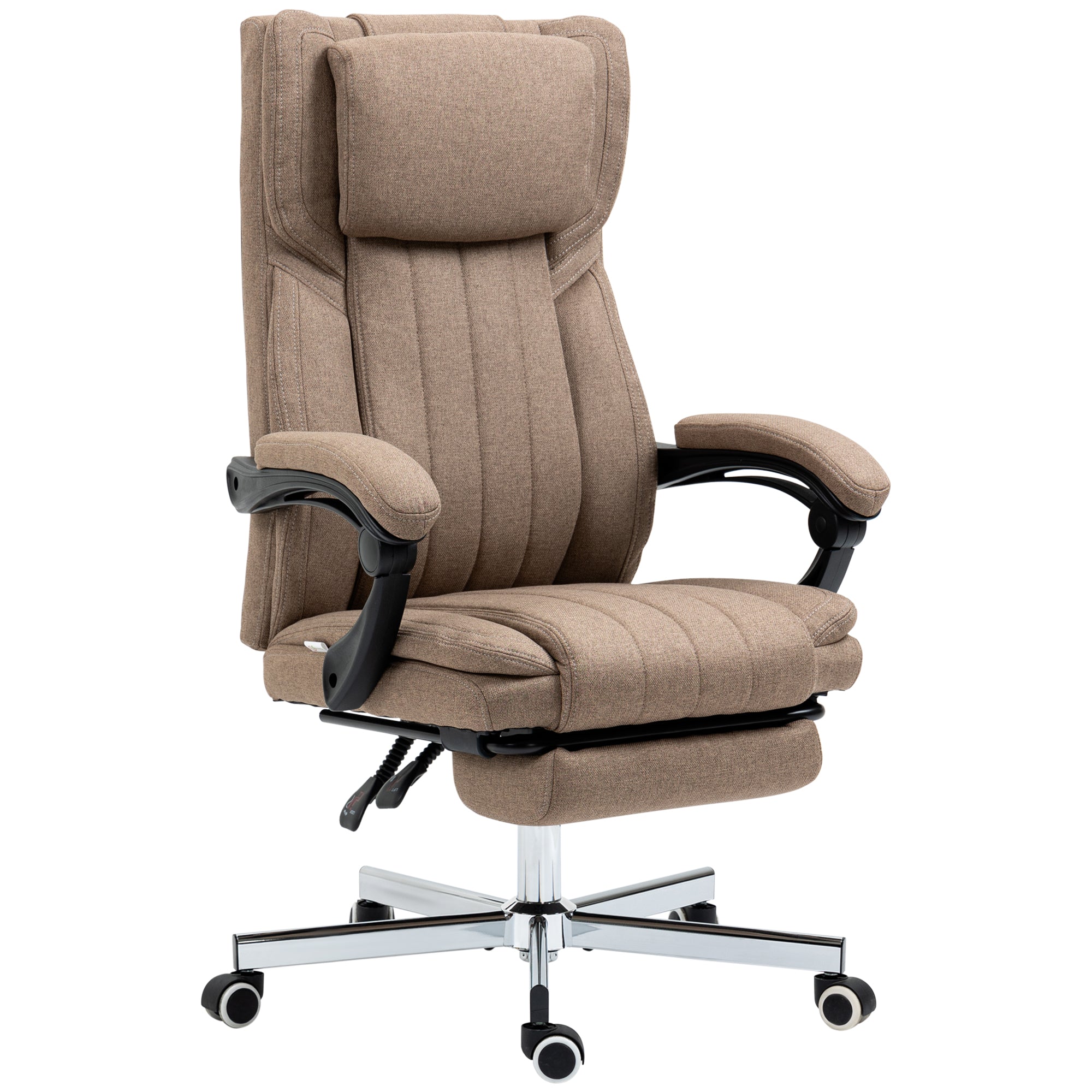 Vinsetto Bürostuhl mit Massagefunktion, neigbare Rücklehne, ausziehbare Fußstütze, Leinenoptik, 65 x 61 x 113 cm, Braun