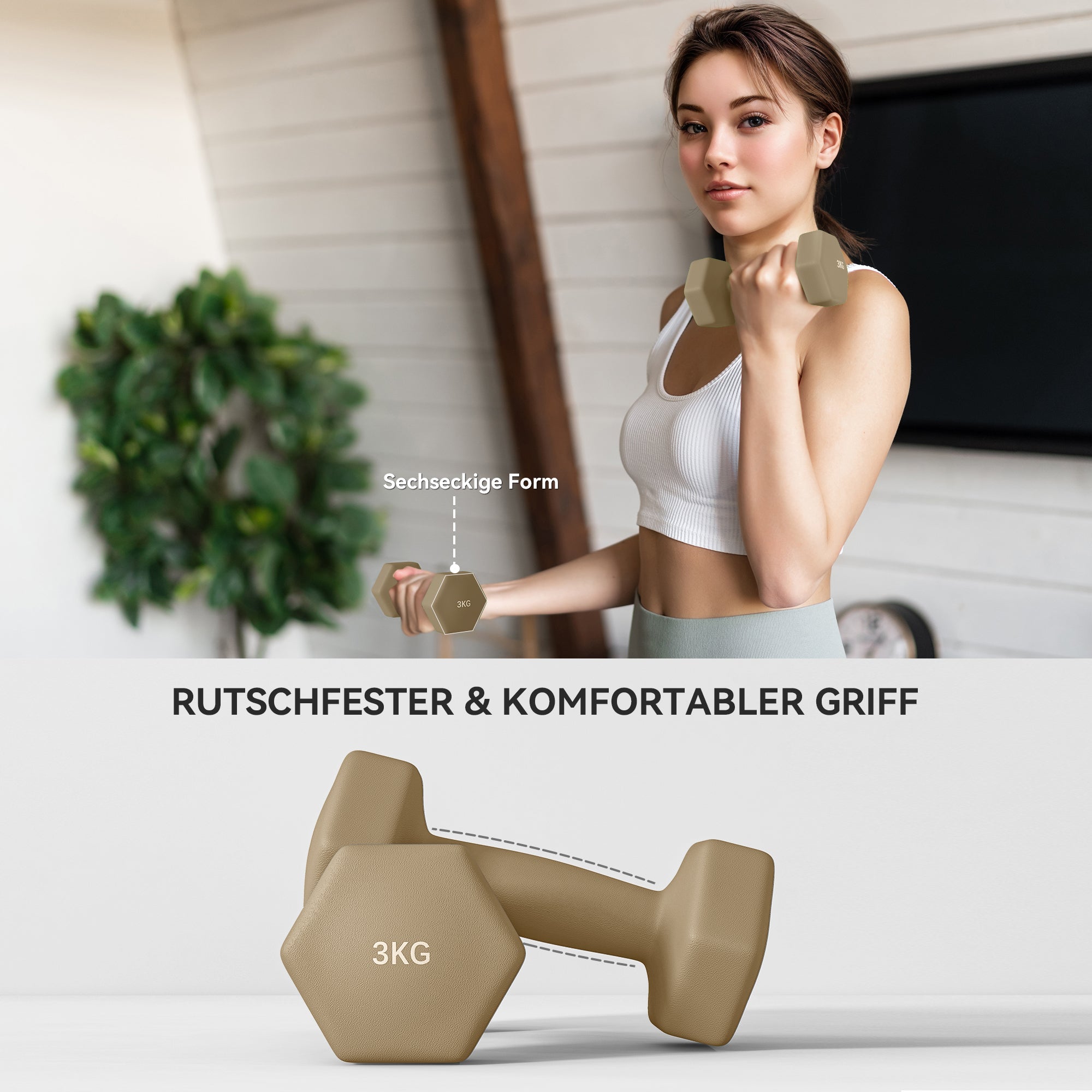 SPORTNOW Hantelset, 6er Set Hanteln mit Gewichten, Kurzhantelset aus Stahl, 1kg, 2kg, 3kg