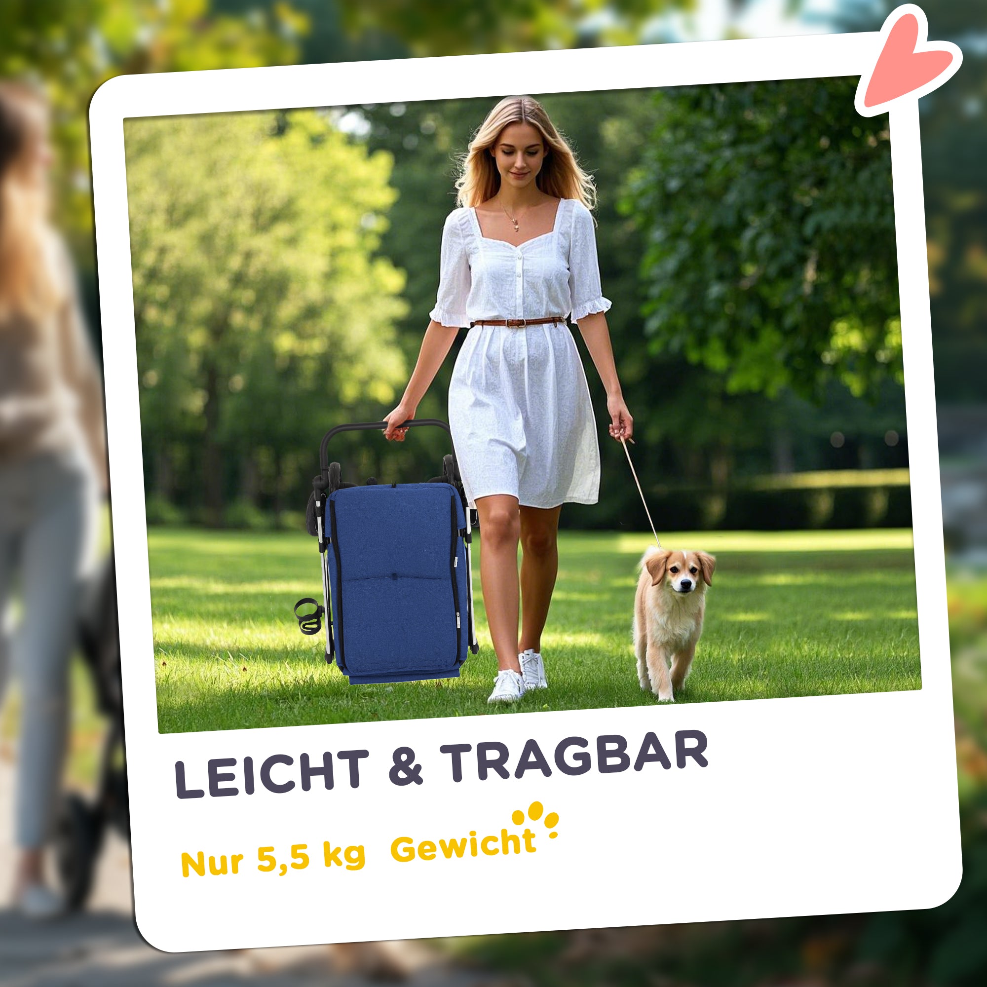 PawHut Hundewagen, Leichter und faltbarer Transportwagen für kleine Hunde, waschbares Kissen, Netzfenster, Dunkelblau