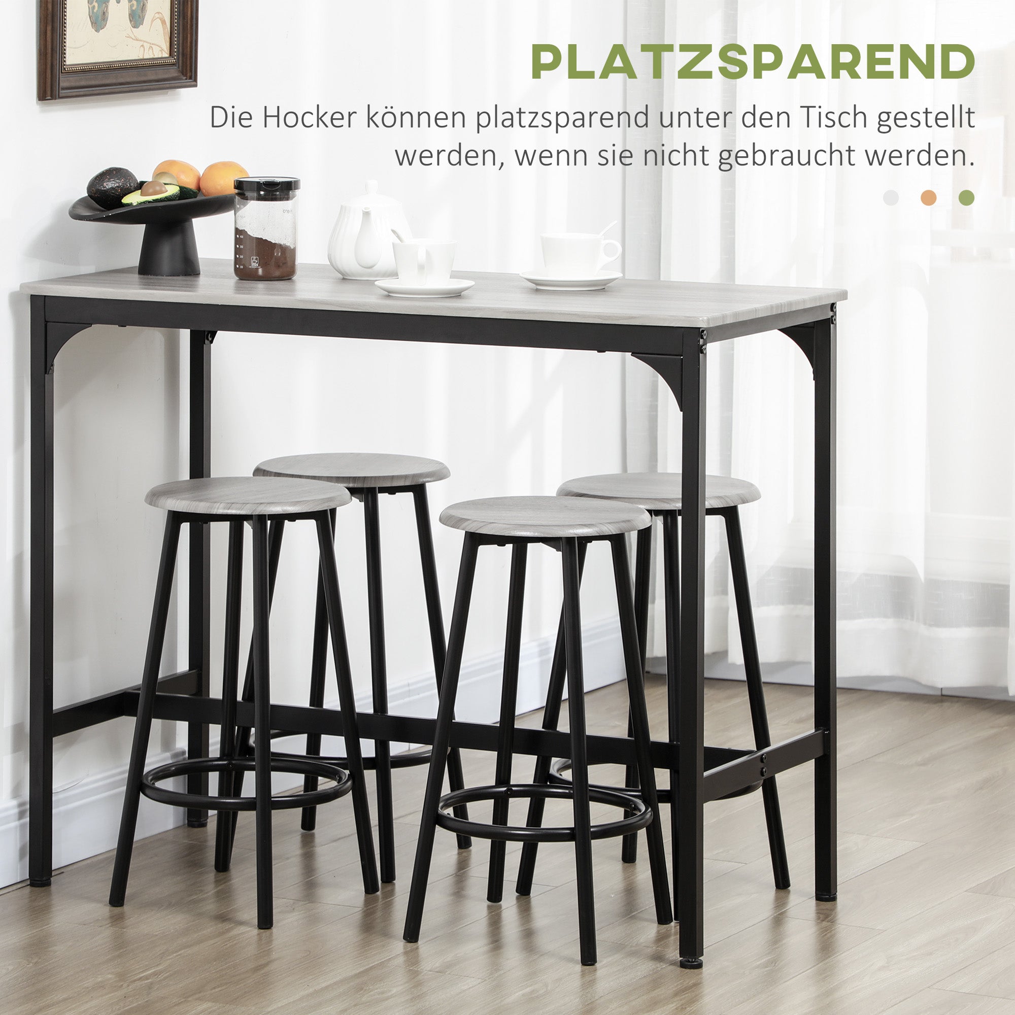 HOMCOM Bargarnitur, 5-teilig, Tisch & 4 Hocker, Industrie-Design, kompakt, rustikal