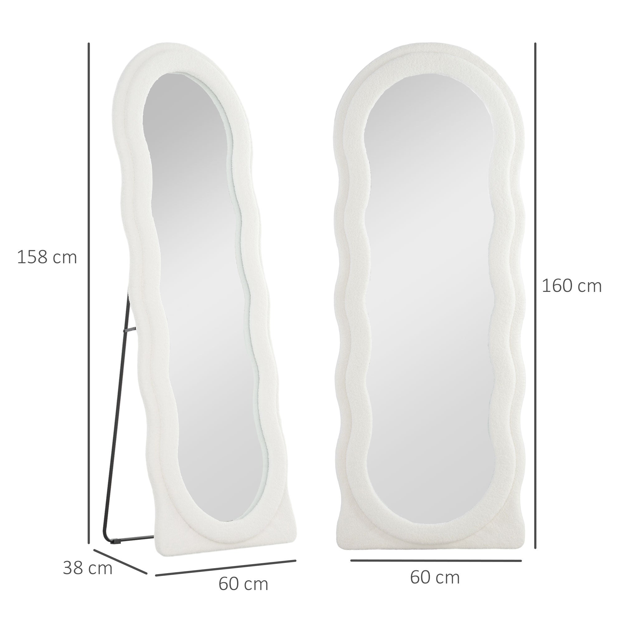 HOMCOM Ganzkörperspiegel 160 x 60 cm Gewölbter Standspiegel mit Wellendesign Bruchsichere Glas Weiß