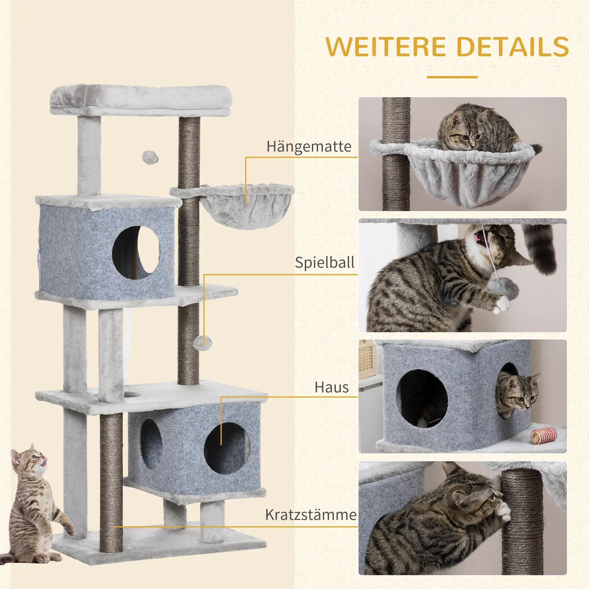 PawHut Kratzbaum Katzenhöhlen Plattformen Spielball Kratzstämme