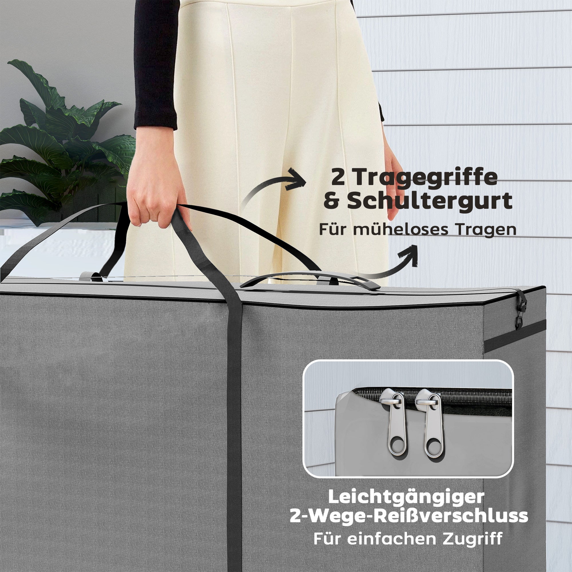 Outsunny Aufbewahrungstasche Gartenpolster, Auflagentasche, Schutzhülle mit Tragegriff Reißverschluss 200x60x75 cm, Hellgrau