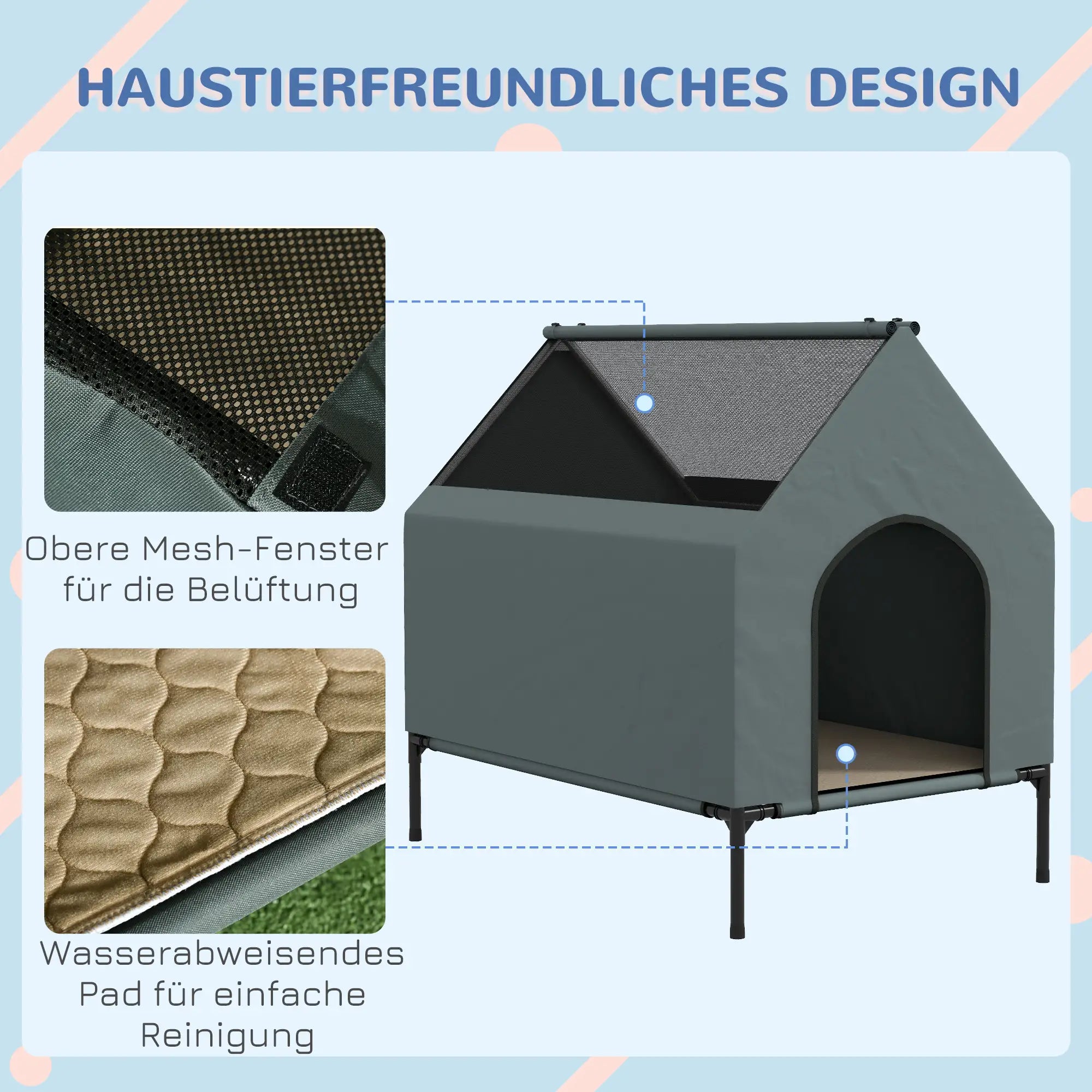 PawHut Hundehütte 81x54x78 cm mit Mesh-Fenster & Tragetasche