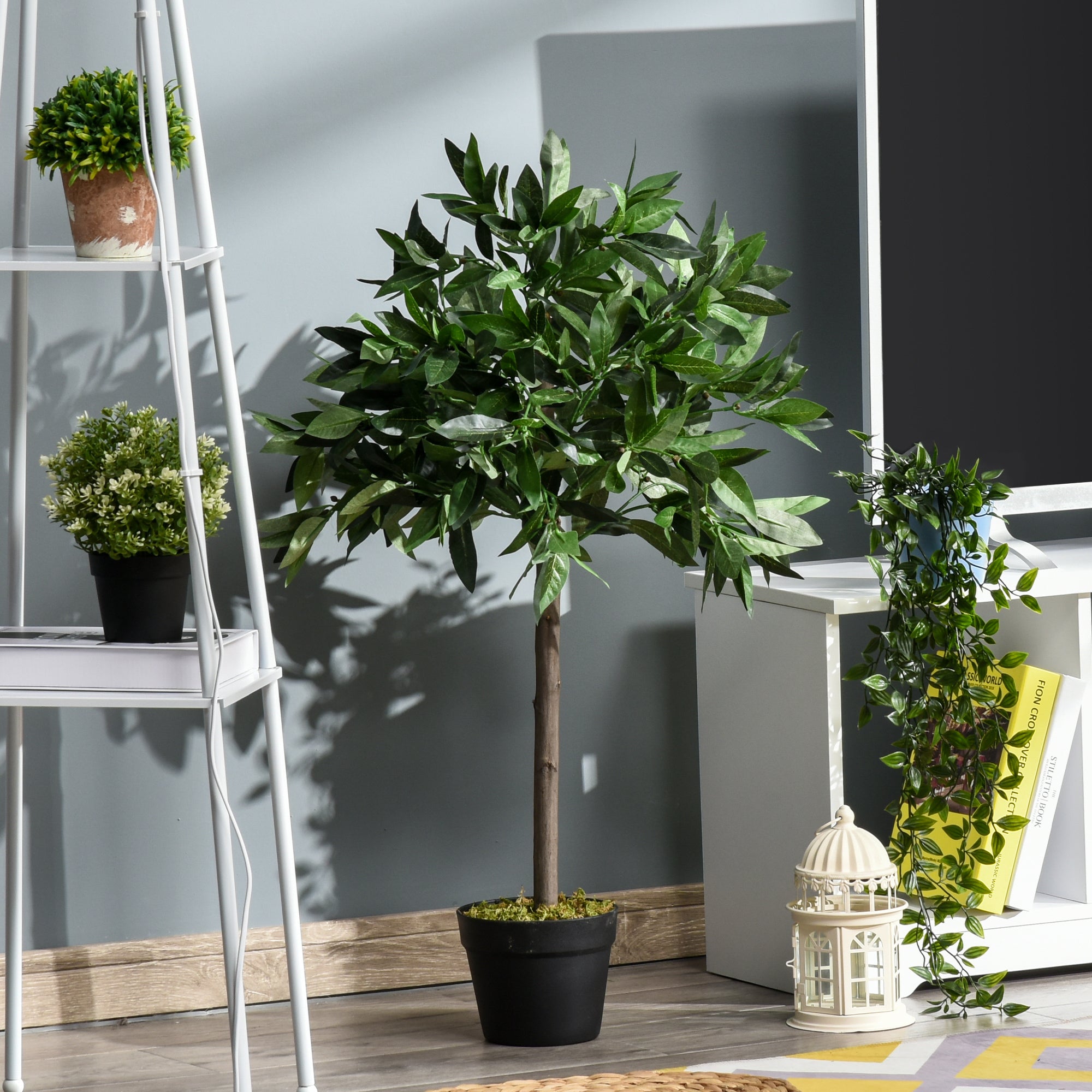 Outsunny 2er-Set Künstlicher Lorbeerbaum 90?cm im Zementtopf