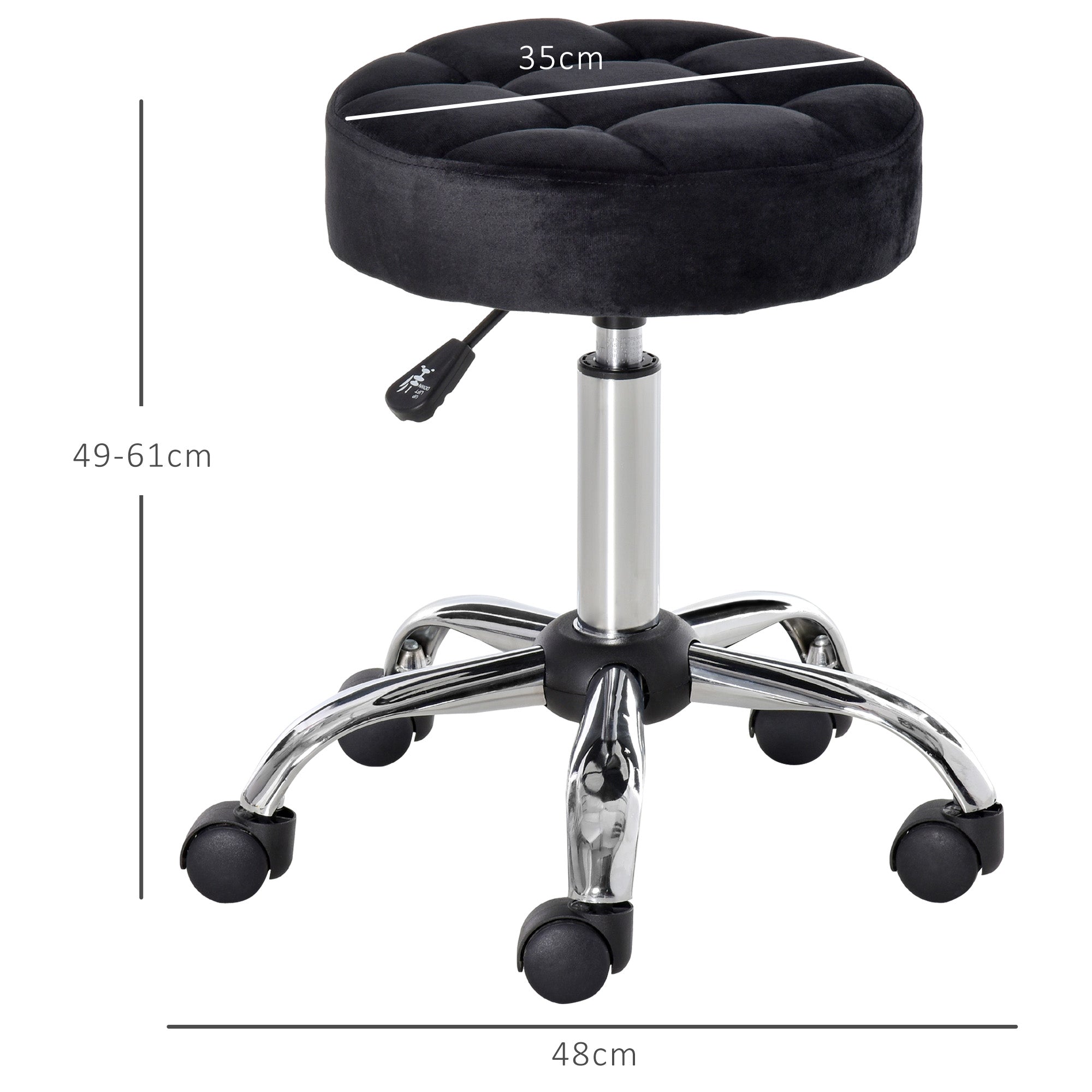 HOMCOM Salonhocker, höhenverstellbar, Bezug in Samtoptik, Ø35 x 49-61 cm, Schwarz