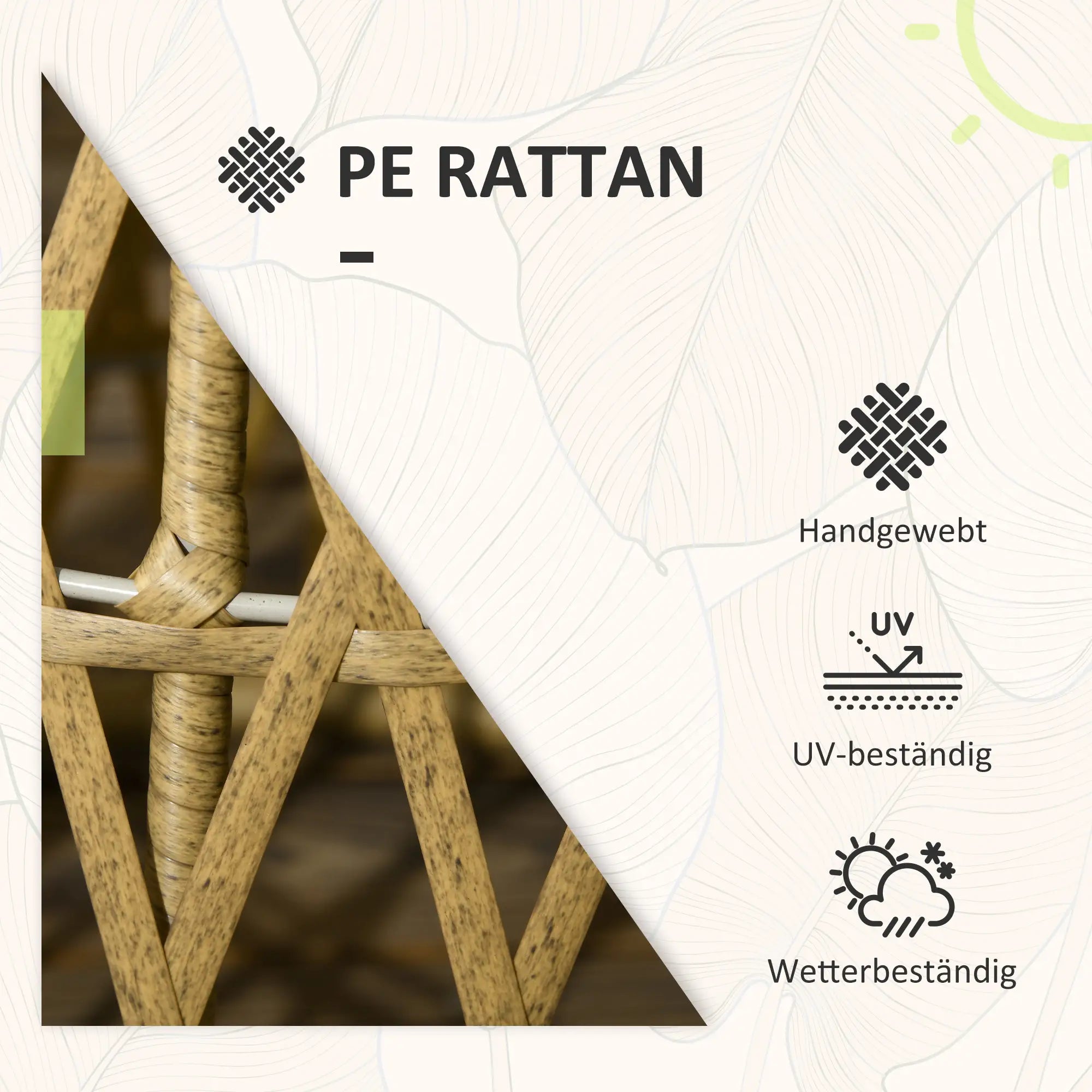 Outsunny Bistro-Set Balkon-Set Terrassenset, wetterbeständig, abnehmbare Polster, 85 cm x 70 cm x 82 cm, Natur +Hellbraun