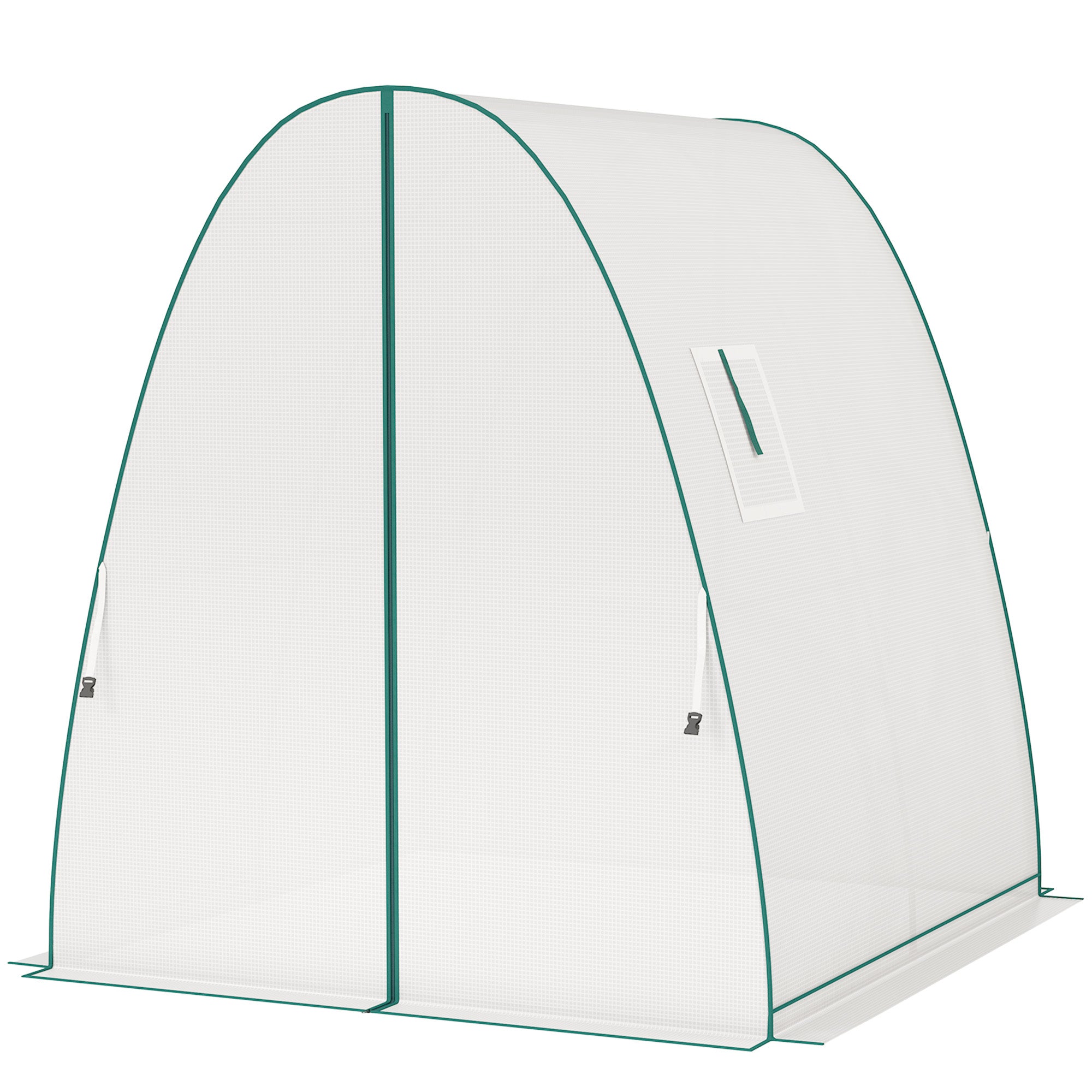 Outsunny Bogen-Gewächshaus mit Sandsäcken und Kunststoff-Abdeckung, 2 Rolltüren, Netzfenster, tragbar, 1,8 x 1,8 x 2 m, Weiß