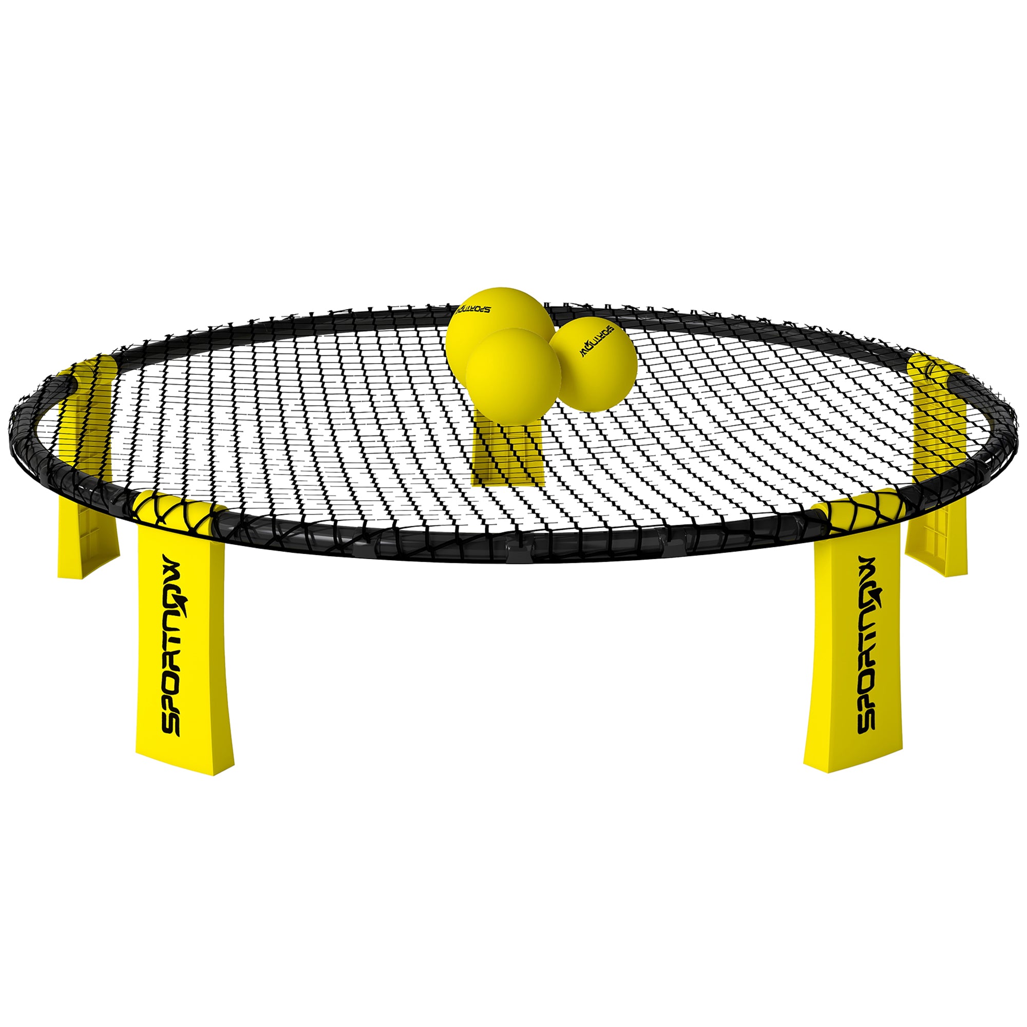 SPORTNOW Roundnet Set Spieleset mit Spielnetz 3 Bällen Tragetasche Ballpumpe Spikeball Set Ø92 x 20 cm Gelb