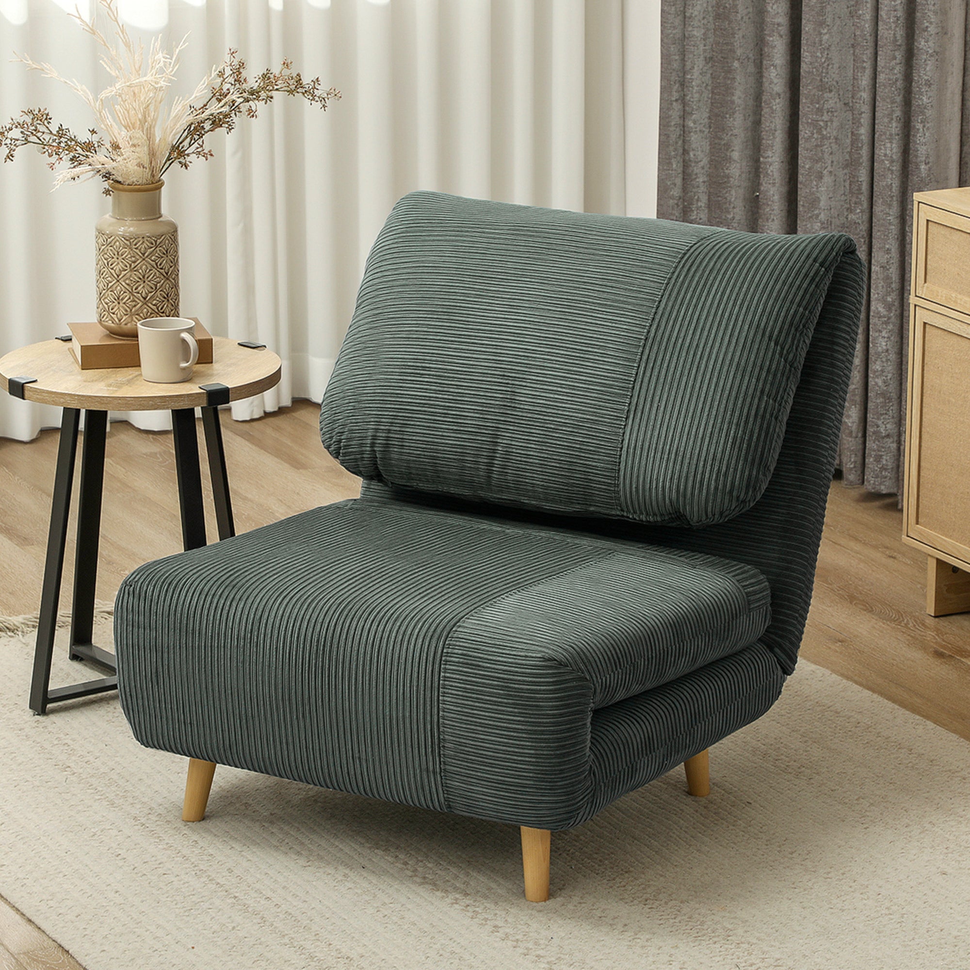 HOMCOM 2-in-1 Schlafsessel Gästebett, verstellbare Kopfstütze Cord-Optik 82 cm x 8 cm x 83 cm Grün