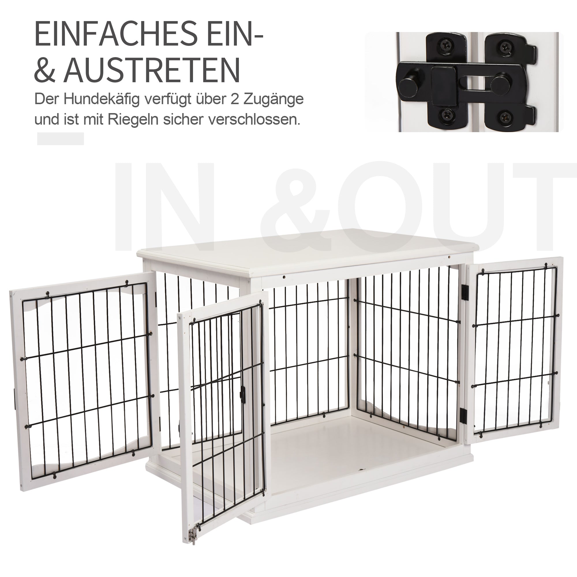 PawHut Transportbox für Hunde 58,5 cm x 81 cm x 66 cm Türen, MDF-Holz Eisen, 58, 5 cm x 81 cm x 66 cm, Weiß